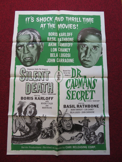 SILENT DEATH / DR.CADMAN'S SECRET DOUBLE BILL FOLDED US ONE SHEET POSTER 1963 Rendezvous Cinema Movie posters