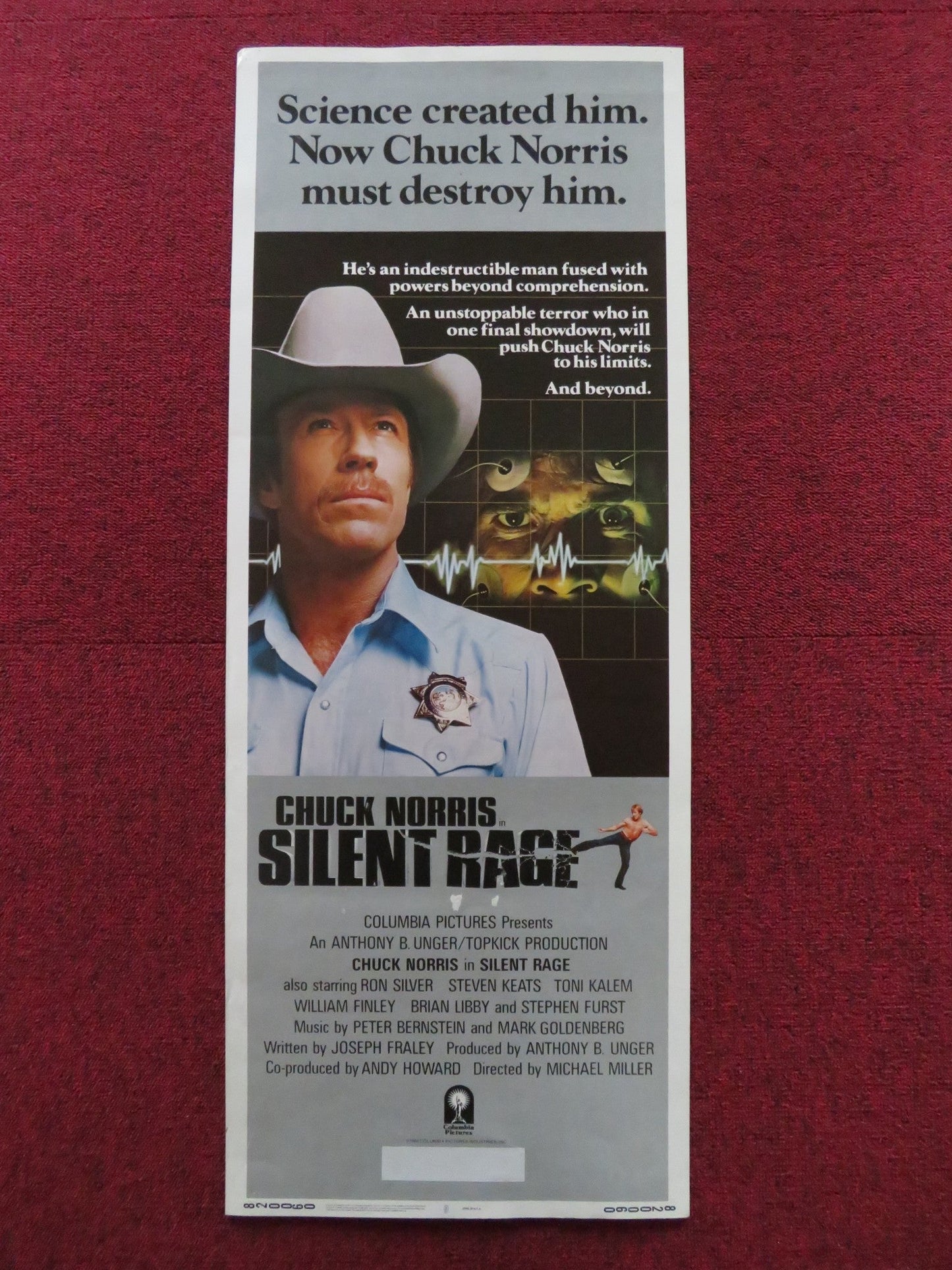 SILENT RAGE US INSERT (14"x 36") POSTER CHUCK NORRIS RON SLIVER 1982 Rendezvous Cinema Movie posters