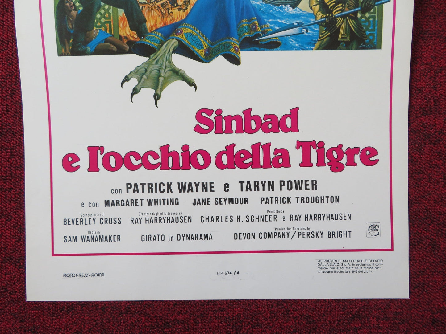SINBAD AND THE EYE OF THE TIGER ITALIAN LOCANDINA POSTER PATRICK WAYNE 1977 Rendezvous Cinema Movie posters