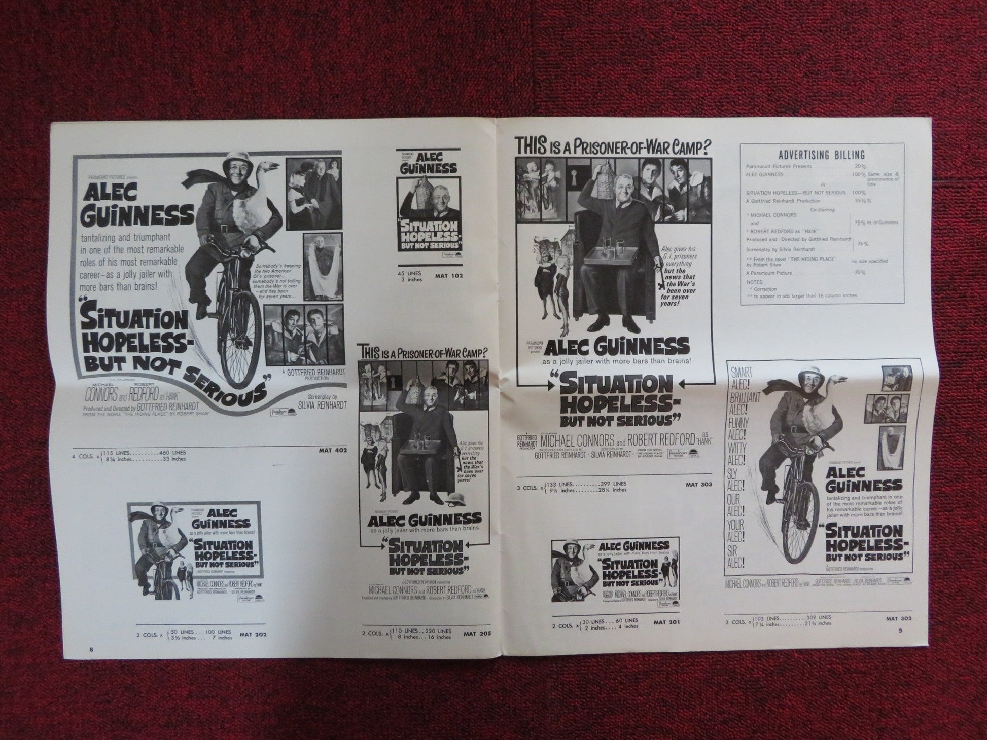 SITUATION HOPELESS - BUT NOT SERIOUS UNCUT PARAMOUNT FOLDED PRESS BOOK 1965 Rendezvous Cinema Movie posters