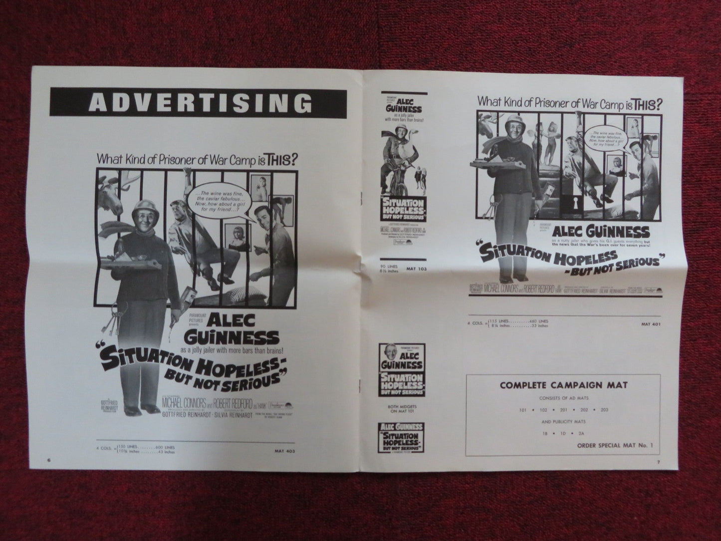 SITUATION HOPELESS - BUT NOT SERIOUS UNCUT PARAMOUNT FOLDED PRESS BOOK 1965 Rendezvous Cinema Movie posters