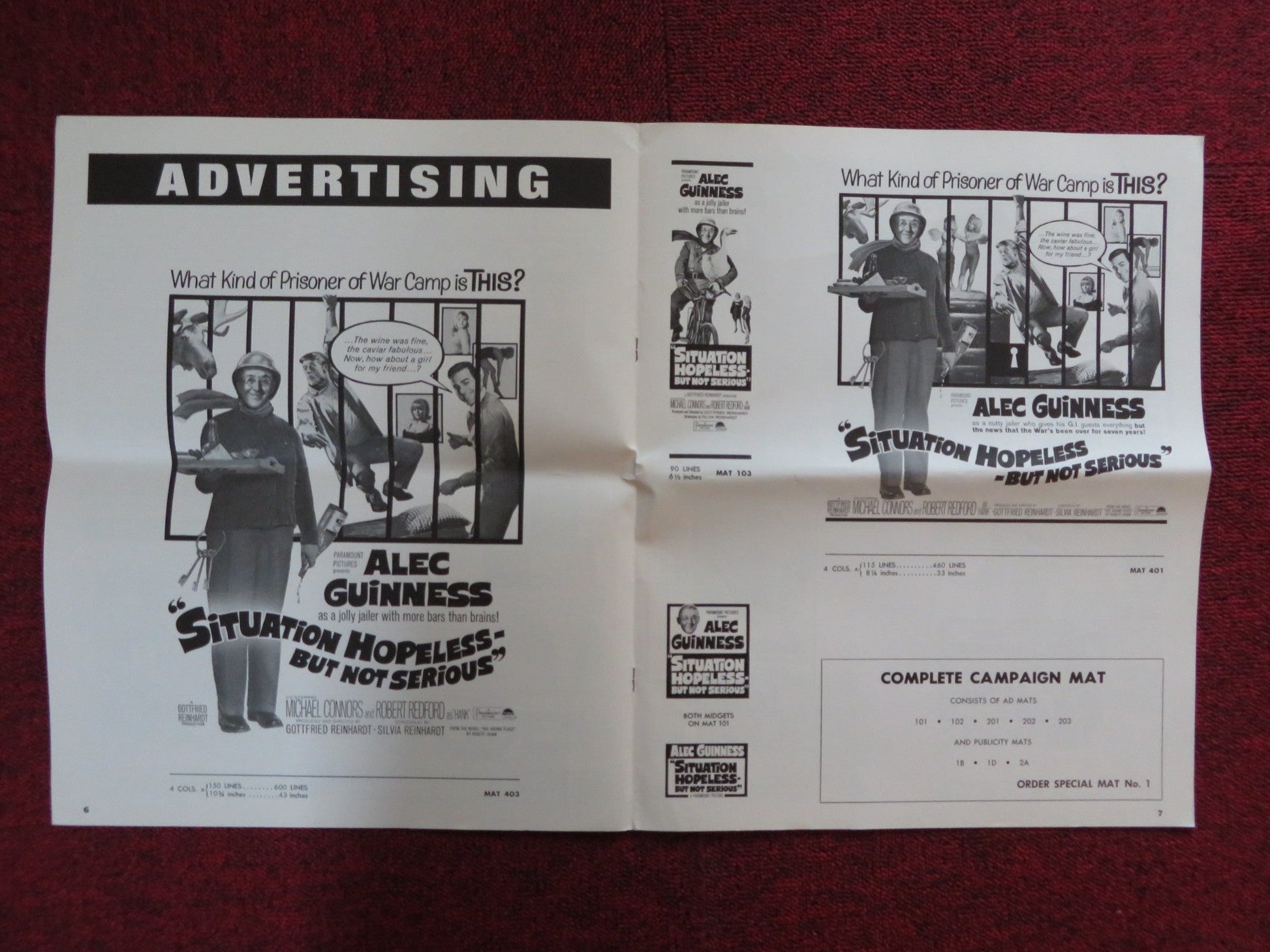 SITUATION HOPELESS - BUT NOT SERIOUS UNCUT PARAMOUNT FOLDED PRESS BOOK 1965 Rendezvous Cinema Movie posters