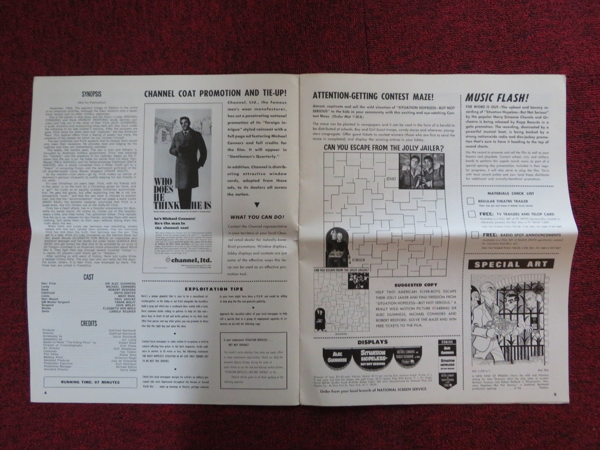 SITUATION HOPELESS - BUT NOT SERIOUS UNCUT PARAMOUNT FOLDED PRESS BOOK 1965 Rendezvous Cinema Movie posters