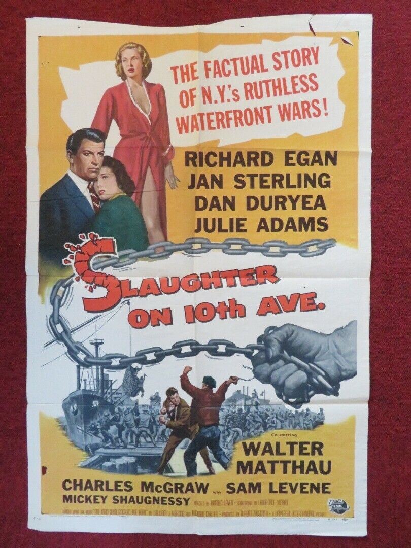 SLAUGHTER ON 10TH AVE. FOLDED US ONE SHEET POSTER RICHARD EGAN 1957 Movie posters