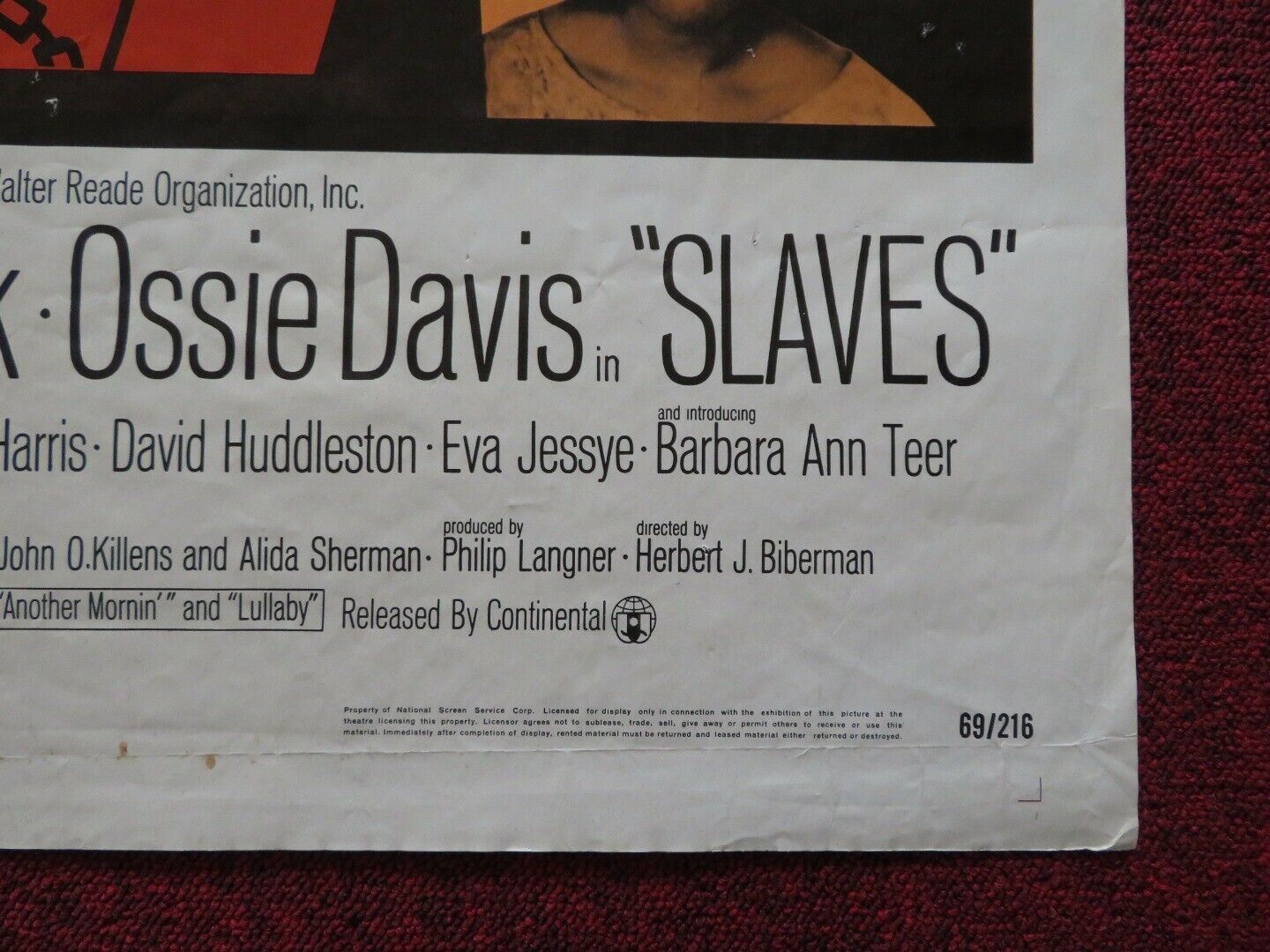 SLAVES FOLDED US ONE SHEET POSTER STEPHEN BOYD DIONNE WARWICK 1969 - Rendezvous Cinema