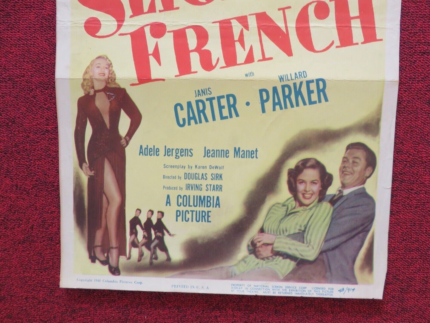SLIGHTLY FRENCH US INSERT (14"x 36") POSTER DOROTHY LAMOUR DON AMECHE 1948 Movie posters