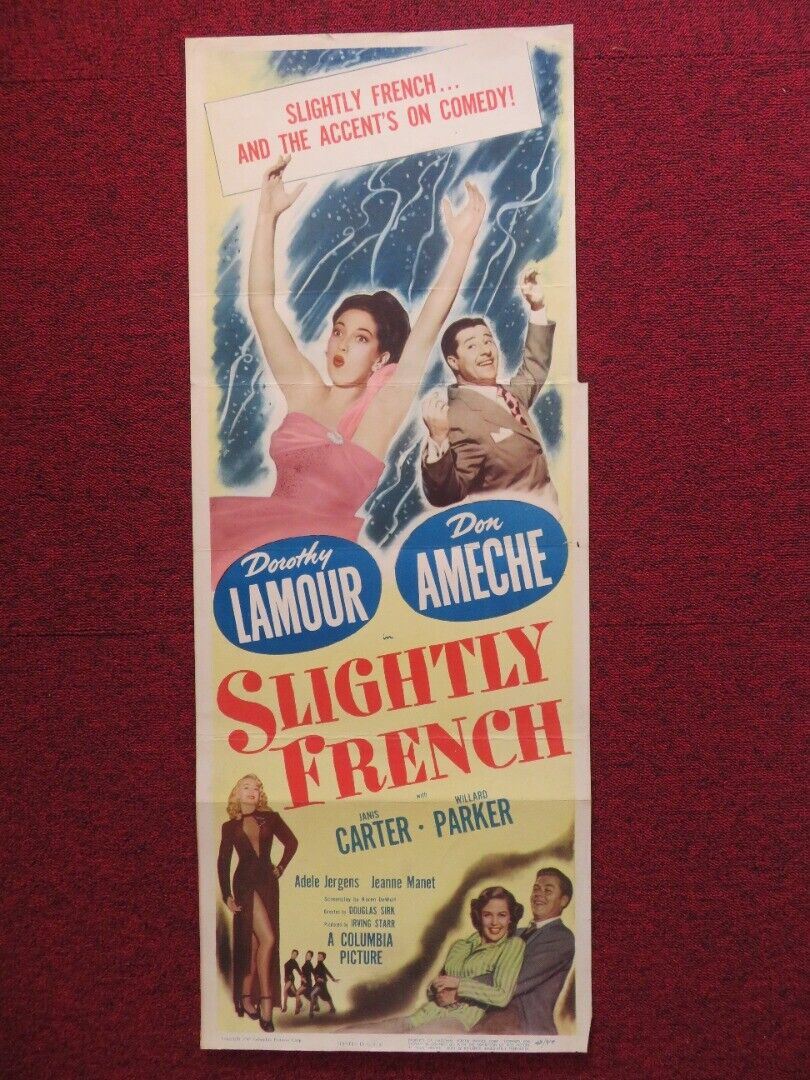 SLIGHTLY FRENCH US INSERT (14"x 36") POSTER DOROTHY LAMOUR DON AMECHE 1948 Movie posters