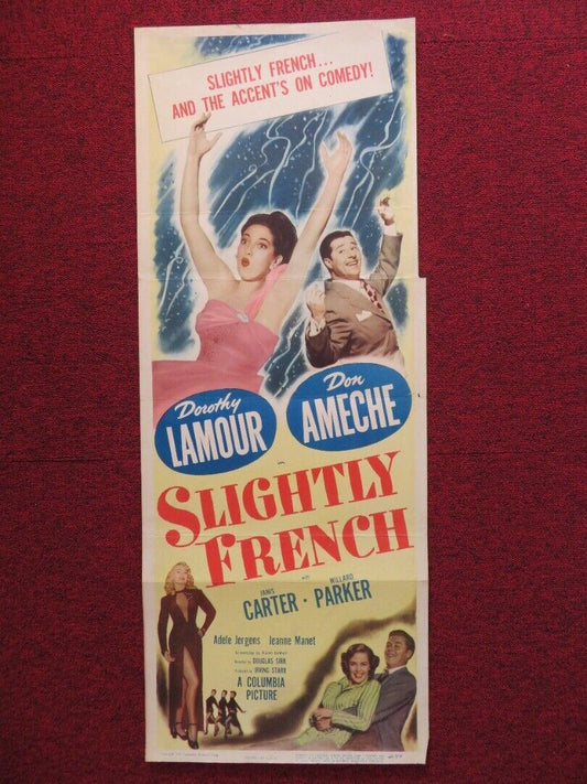 SLIGHTLY FRENCH US INSERT (14"x 36") POSTER DOROTHY LAMOUR DON AMECHE 1948 Movie posters