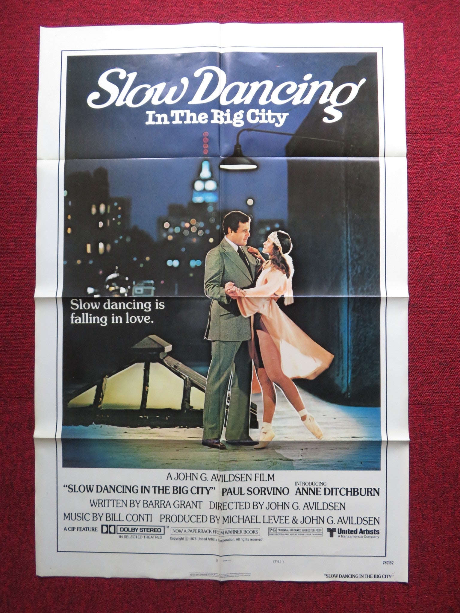 SLOW DANCING IN THE BIG CITY - STYLE B FOLDED US ONE SHEET POSTER P. SORVINO 1978 Rendezvous Cinema Movie posters