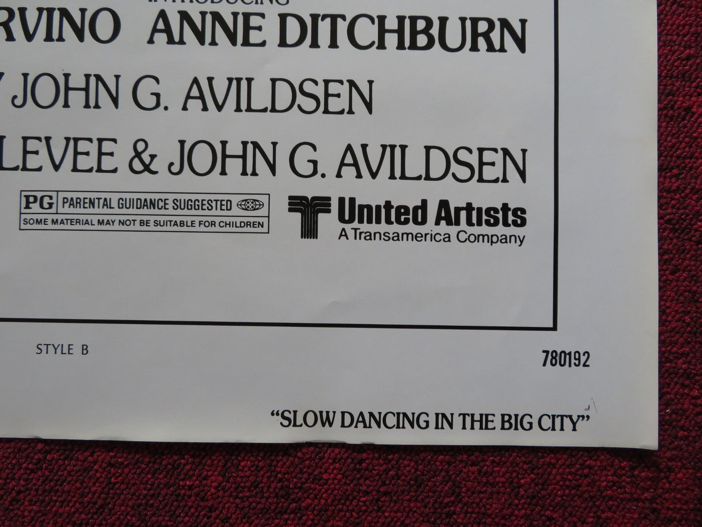 SLOW DANCING IN THE BIG CITY - STYLE B FOLDED US ONE SHEET POSTER P. SORVINO 1978 Rendezvous Cinema Movie posters
