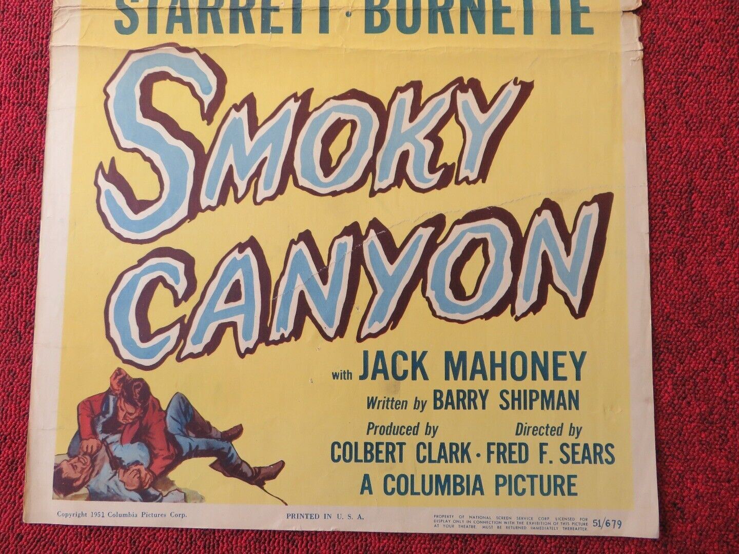 SMOKY CANYON US INSERT (14"x 36") POSTER CHARLES STARRETT SMILEY BURNETTE 1951 - Rendezvous Cinema