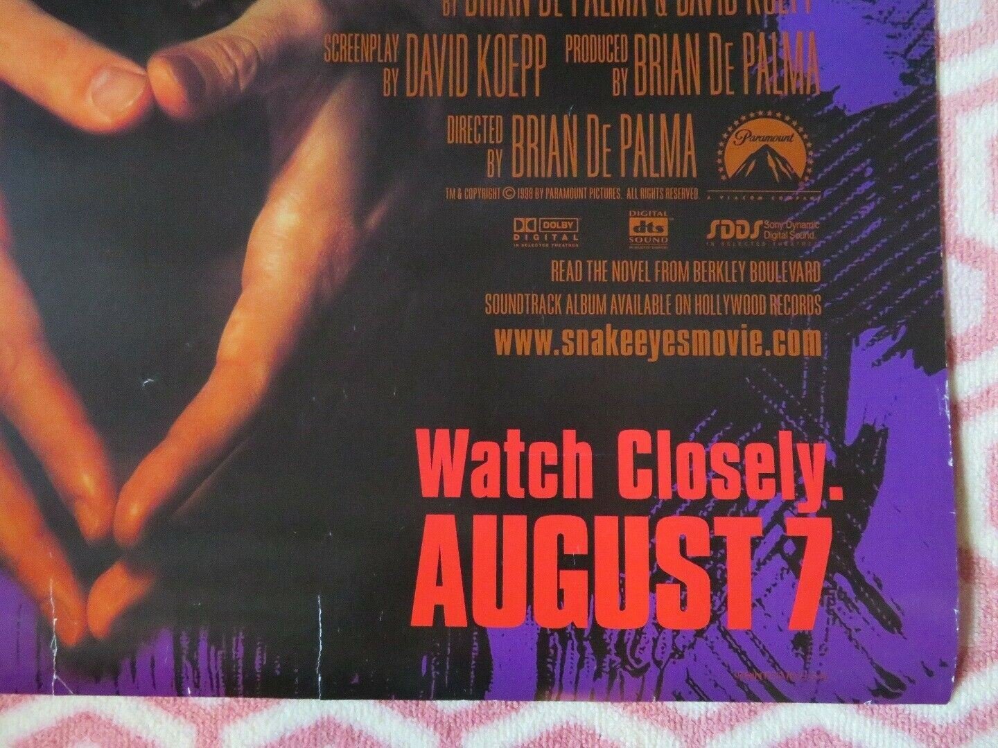 SNAKE EYES US ONE SHEET ROLLED POSTER NICHOLAS CAGE 1998 - Rendezvous Cinema