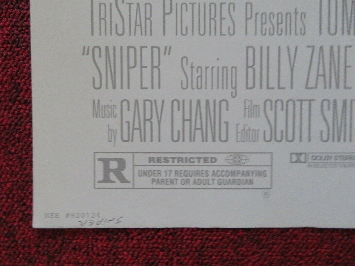 SNIPER FOLDED US ONE SHEET POSTER TOM BERENGER BILLY ZANE 1993 Movie posters
