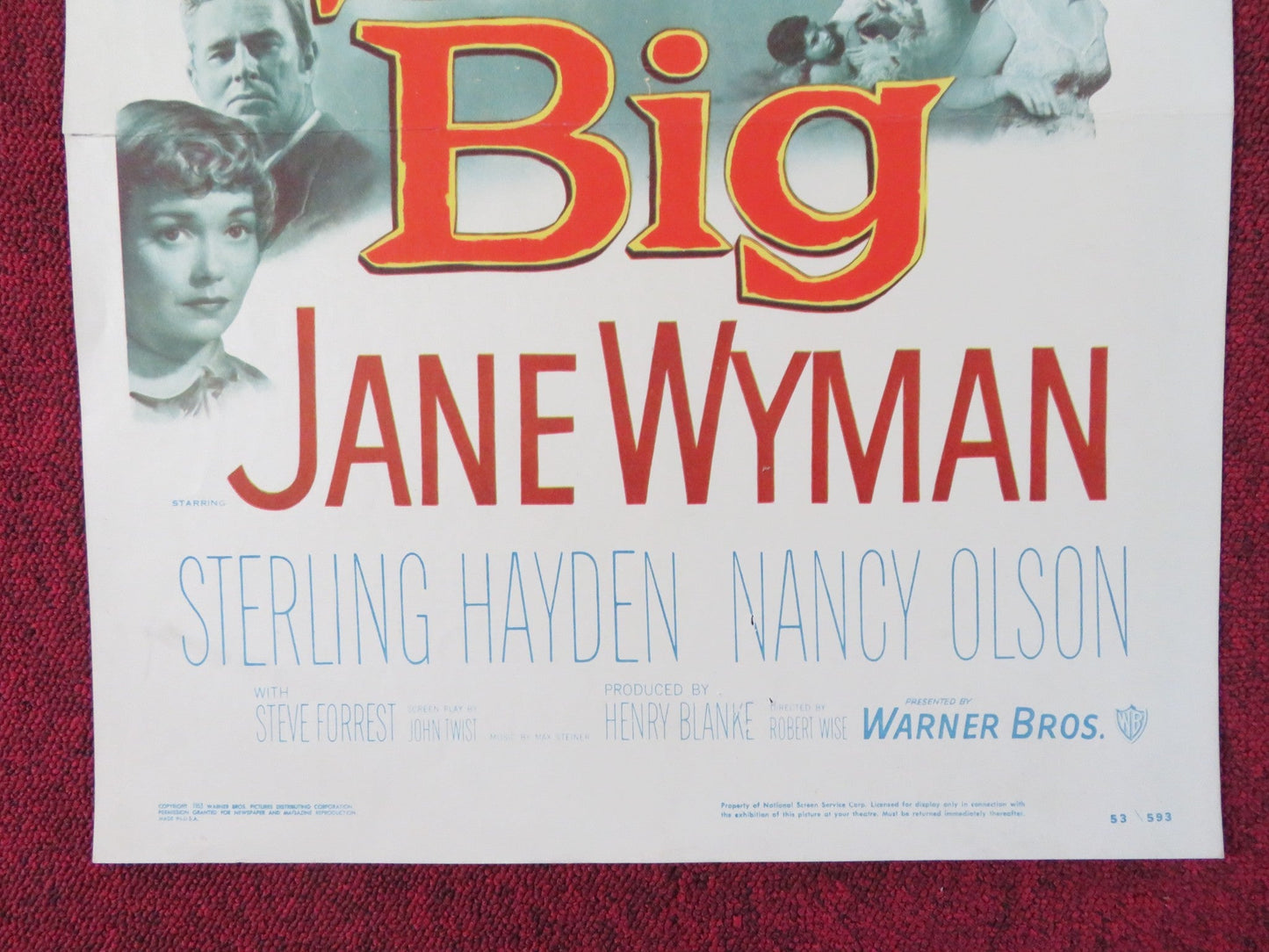 SO BIG US INSERT (14"x 36") POSTER JANE WYMAN STERLIN HAYDEN 1953 Rendezvous Cinema Movie posters