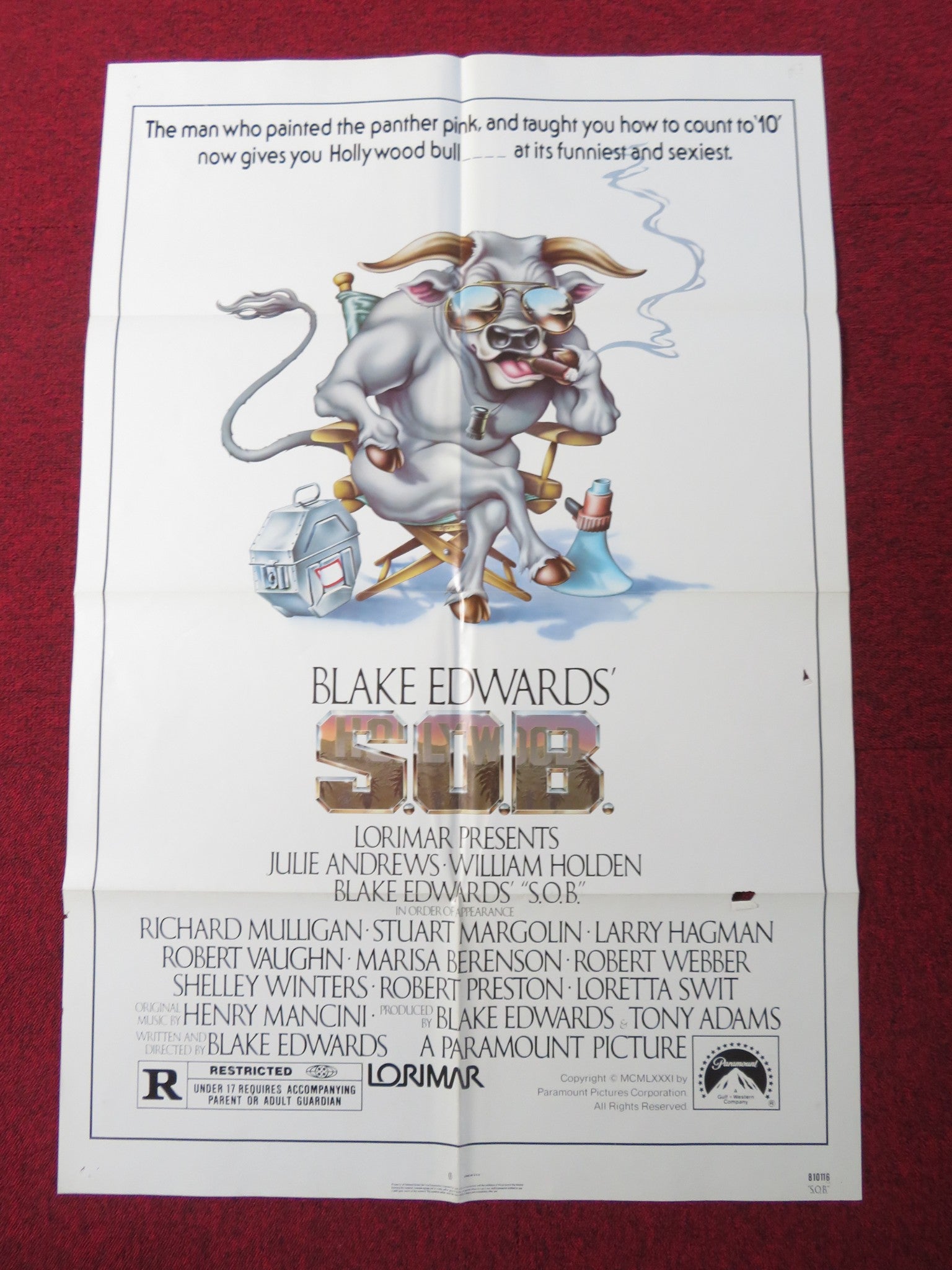 S.O.B FOLDED US ONE SHEET POSTER JULIE ANDREWS WILLIAM HOLDEN 1981 Rendezvous Cinema Movie posters