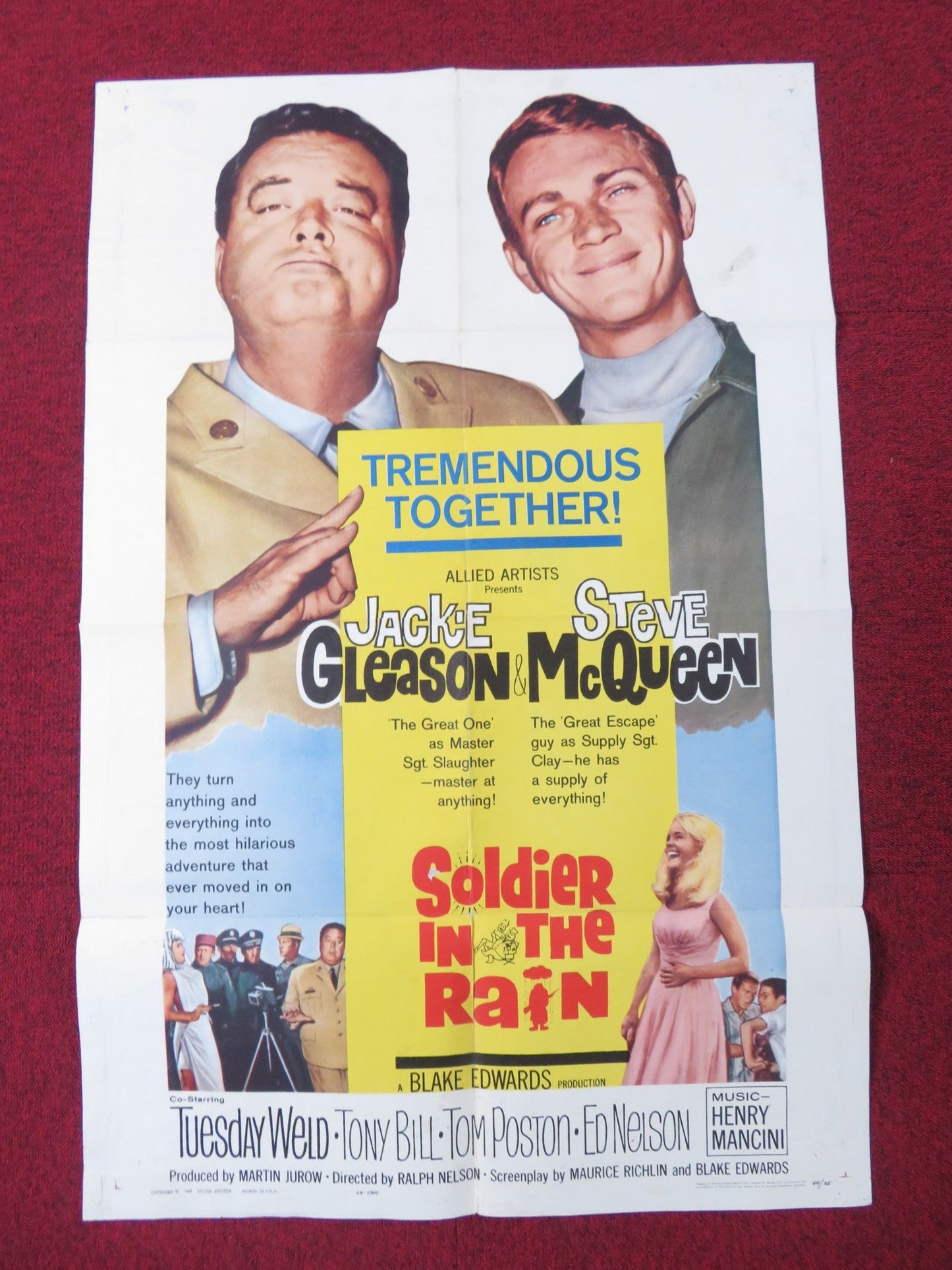 SOLDIER IN THE RAIN FOLDED US ONE SHEET POSTER JACKIE GLEASON STEVE MCQUEEN 1963 Rendezvous Cinema Movie posters