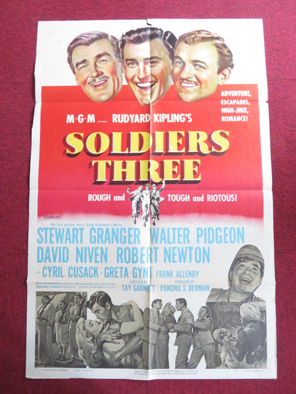 SOLDIERS THREE FOLDED US ONE SHEET POSTER STEWART GRANGER WALTER PIDGEON 1951 Rendezvous Cinema Movie posters