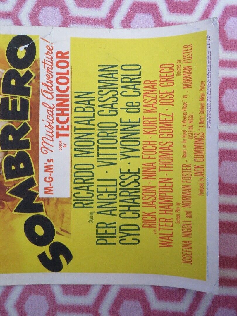 SOMBRERO US INSERT (14"x 36") POSTER RICARDO MONTALBAN PIER ANGELI 1953 Movie posters