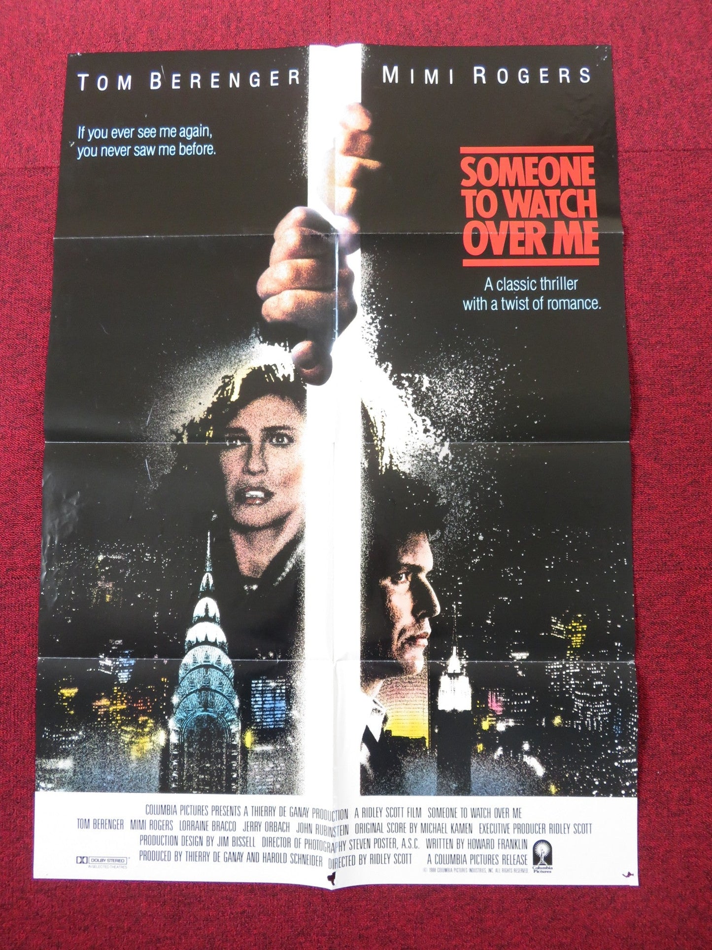 SOMEONE TO WATCH OVER ME FOLDED US ONE SHEET POSTER RIDLEY SCOTT 1988 Rendezvous Cinema Movie posters