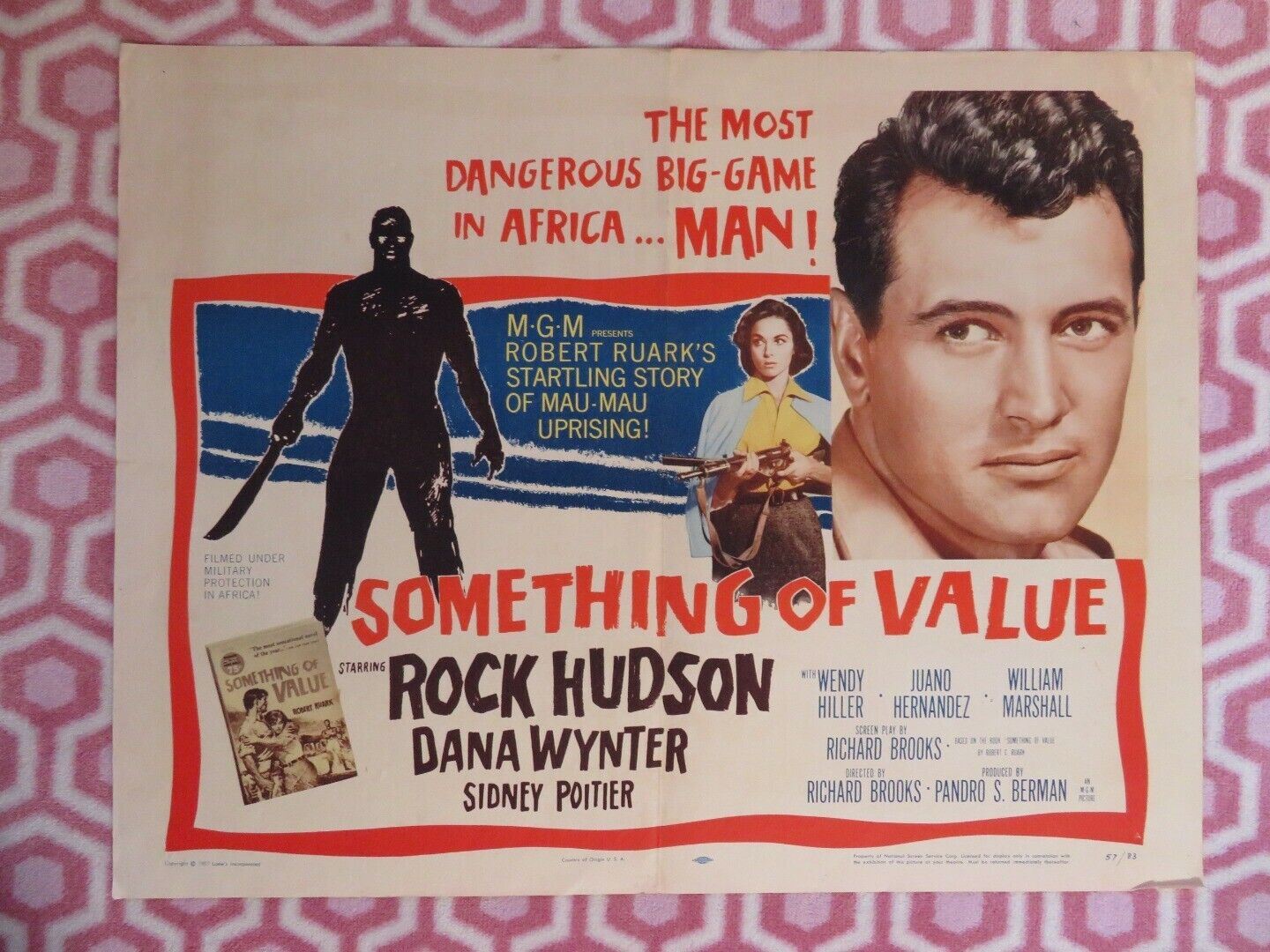 SOMETHING OF VALUE US HALF SHEET (22"x 28") POSTER SIDNEY POITIER 1957 Rendezvous Cinema Movie posters