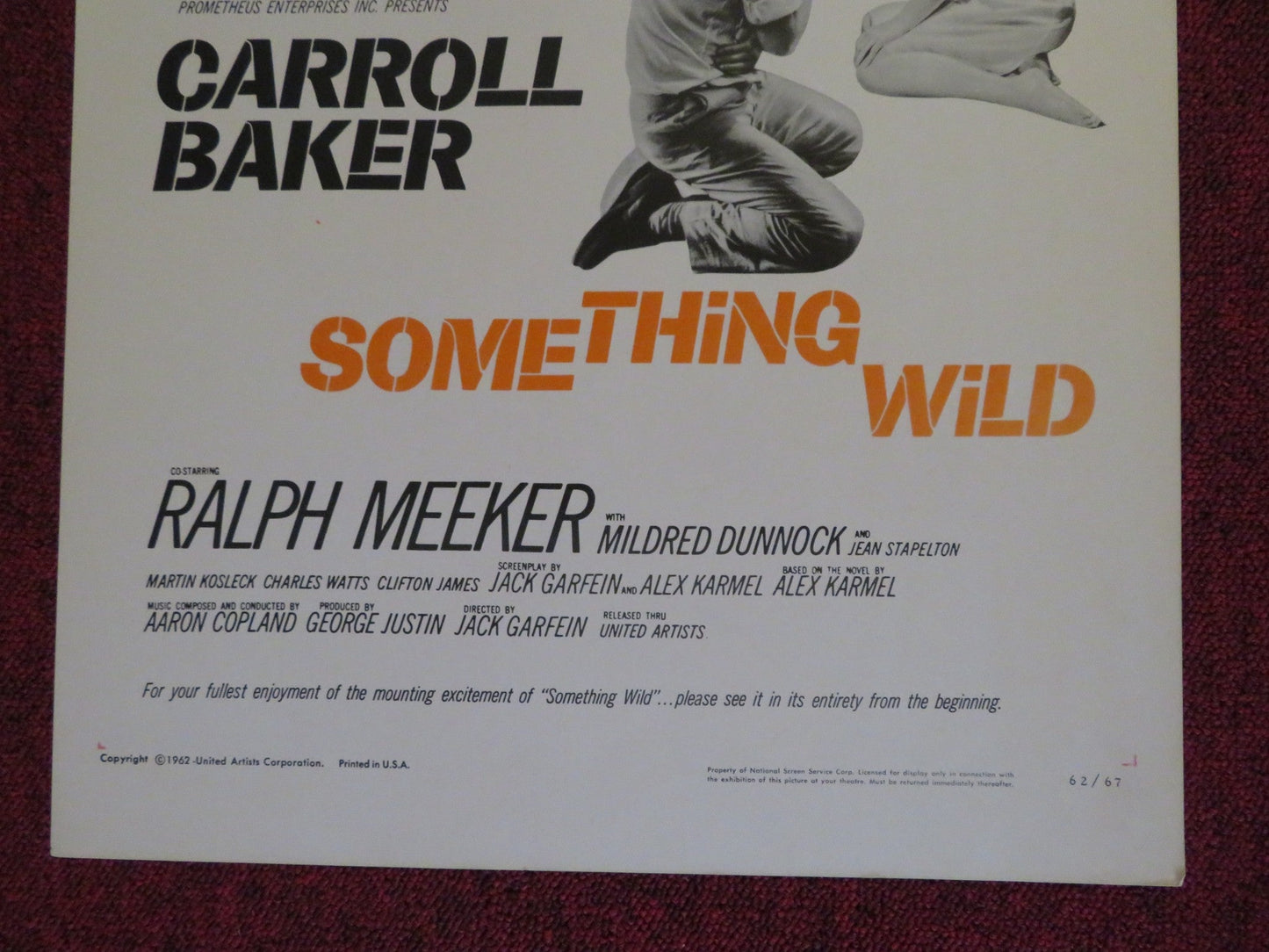 SOMETHING WILD US INSERT (14"x 36") POSTER CARROLL BAKER RALPH MEEKER 1962 Rendezvous Cinema Movie posters