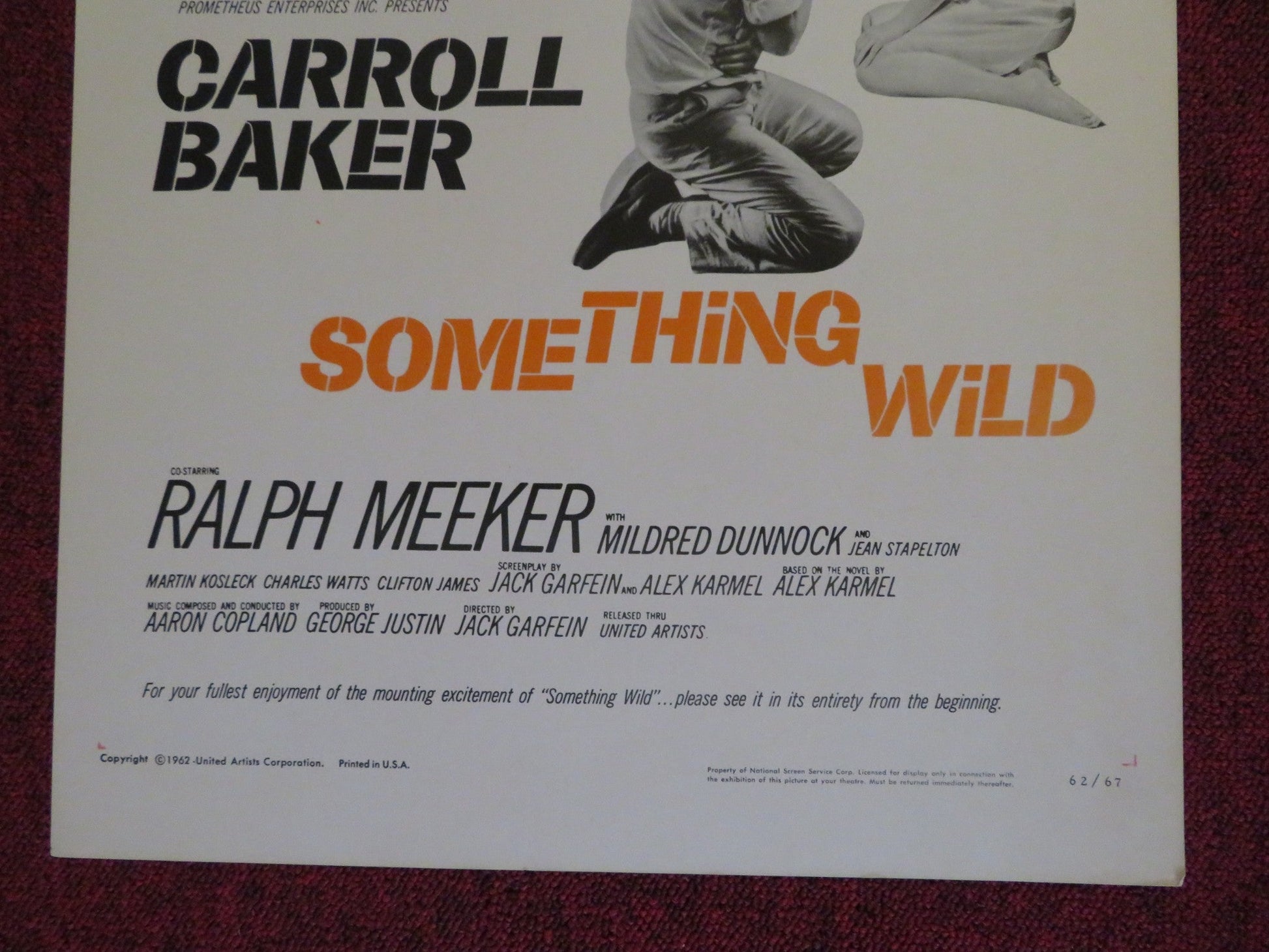 SOMETHING WILD US INSERT (14"x 36") POSTER CARROLL BAKER RALPH MEEKER 1962 Rendezvous Cinema Movie posters