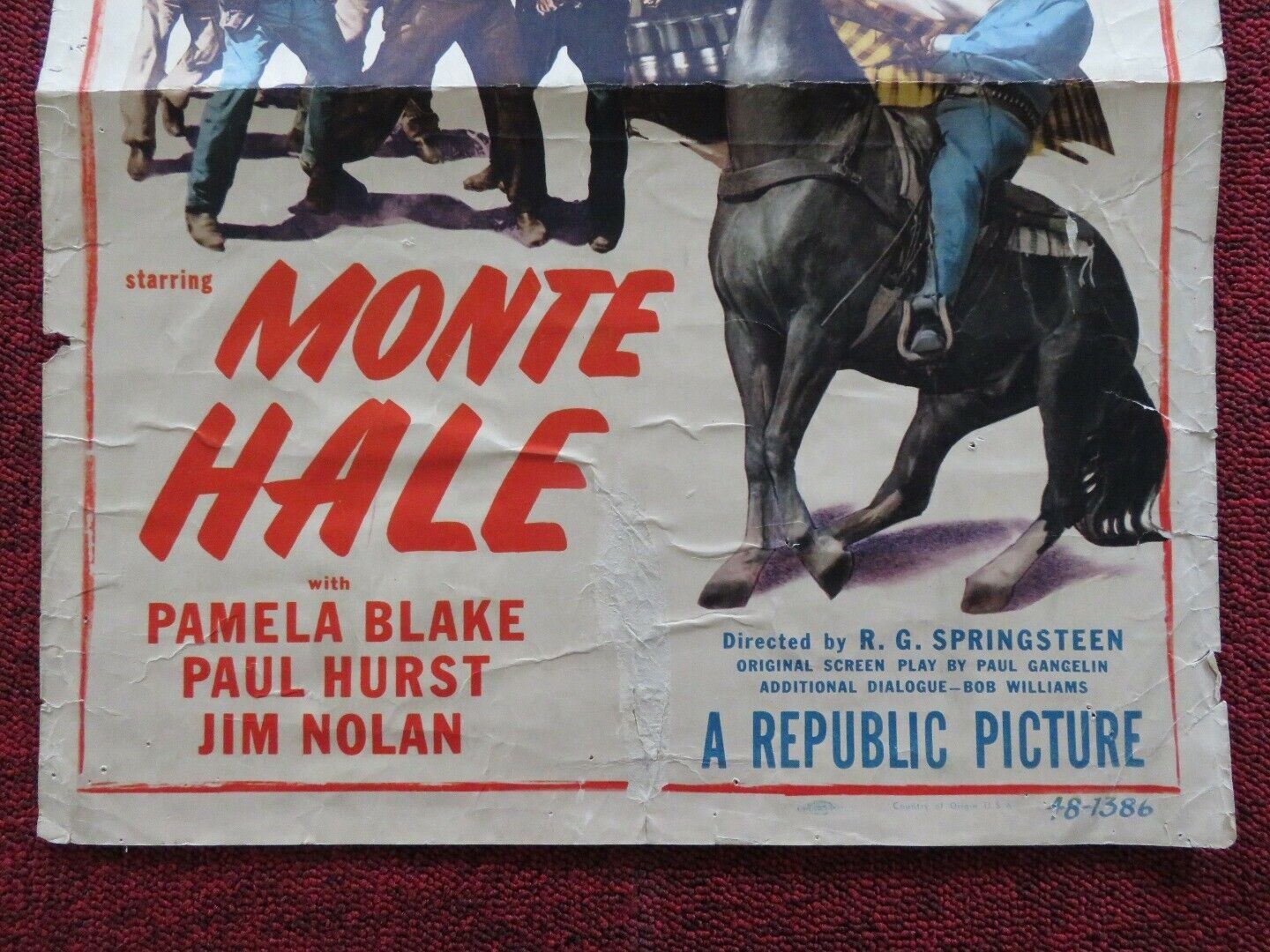 SON OF GOD'S COUNTRY FOLDED US INSERT (14"x 36") POSTER MONTE HALE 1948 Movie posters