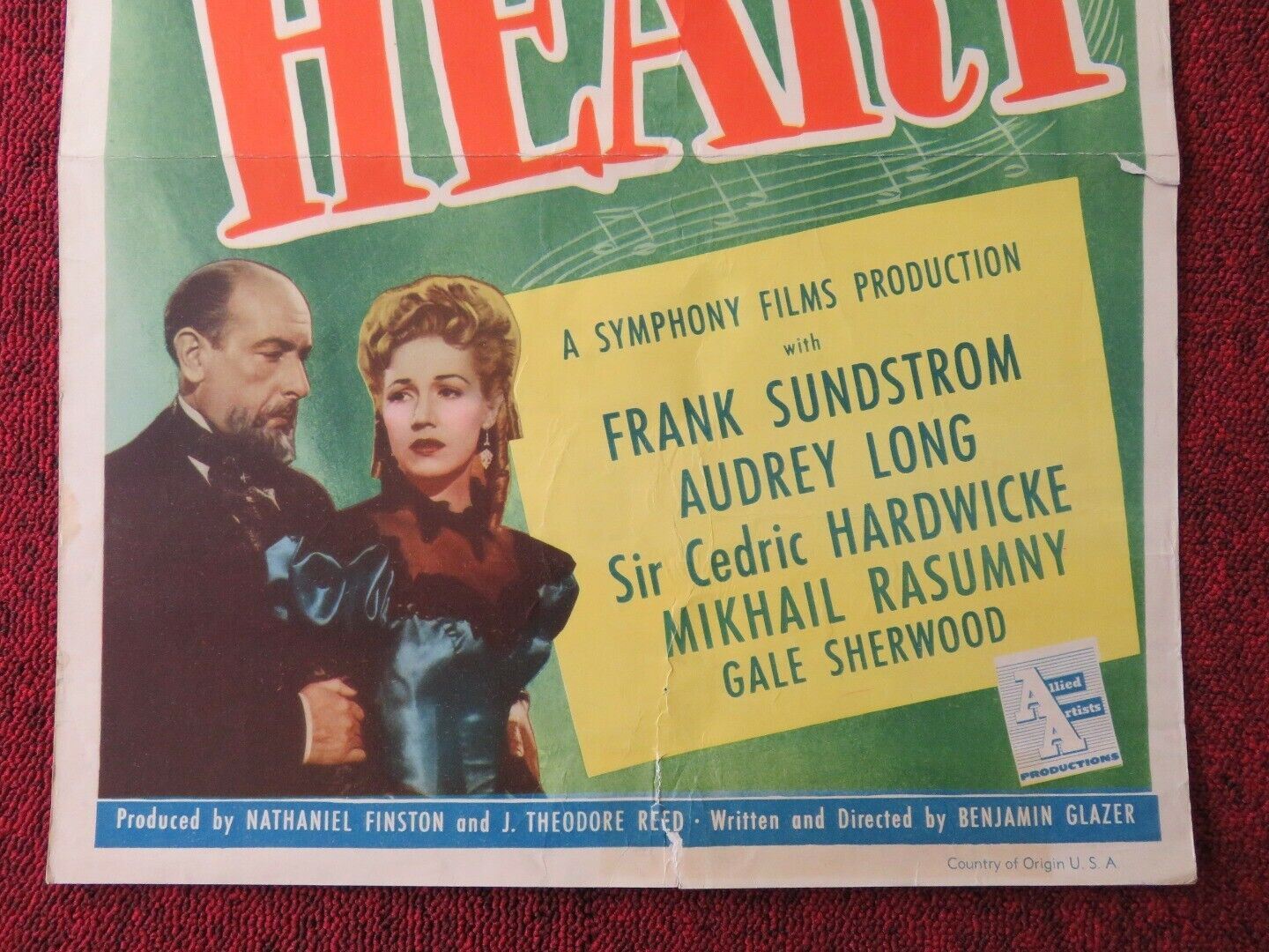SONG OF MY HEART US INSERT (14"x 36") POSTER FRANK SUNDSTROM AUDREY LONG 1948 Movie posters