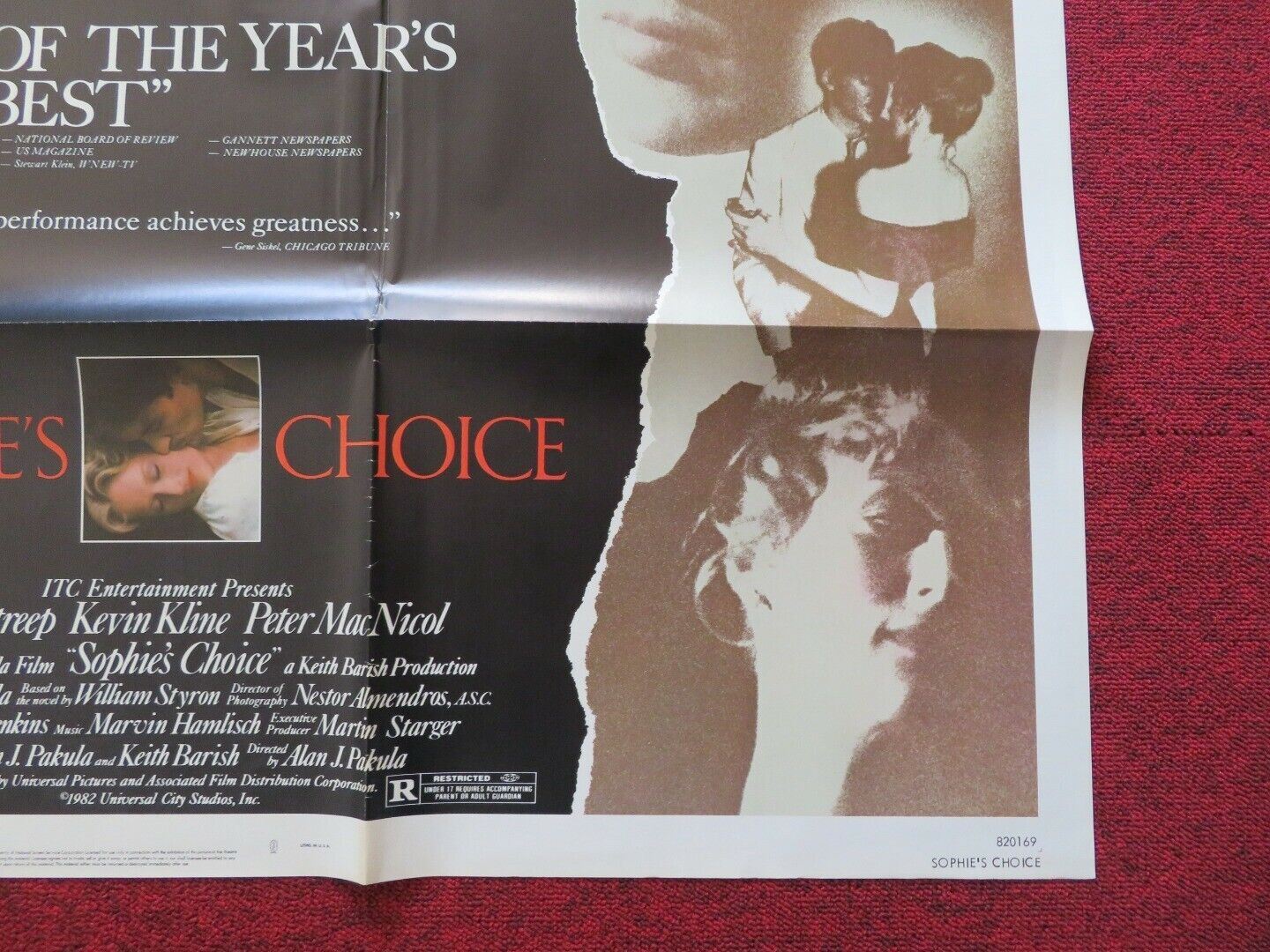 SOPHIE'S CHOICE FOLDED US ONE SHEET POSTER MERYL STREEP KEVIN KLINE 1982 Movie posters