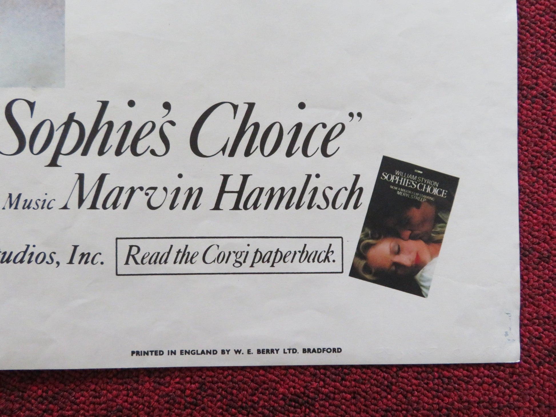 SOPHIE'S CHOICE UK QUAD POSTER FOLDED MERYL STREEP PETER MACNICOL 1982 Rendezvous Cinema Movie posters