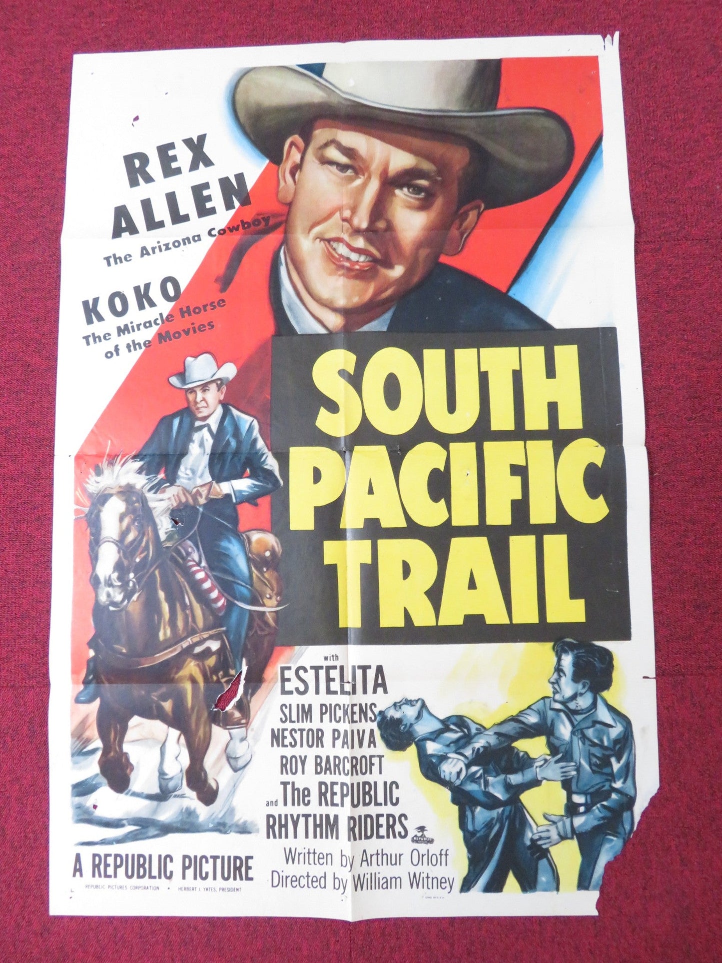SOUTH PACIFIC TRAIL FOLDED US ONE SHEET POSTER REX ALLEN SLIM PICKENS 1952 Rendezvous Cinema Movie posters