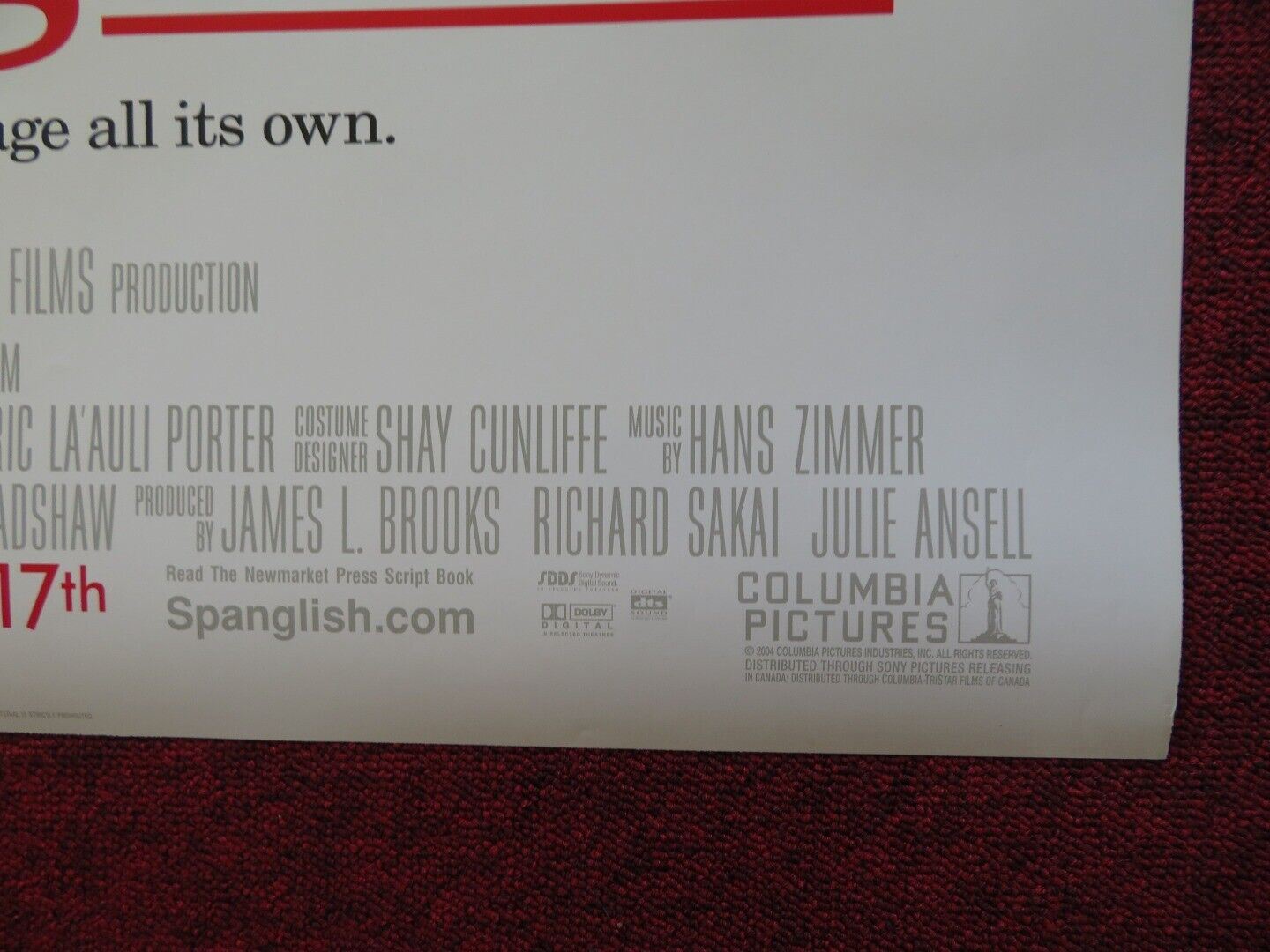 SPANGLISH US ONE SHEET ROLLED POSTER ADAM SANDLER 2004 Movie posters
