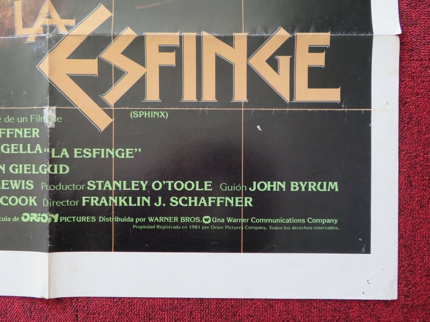 SPHINX SPANISH ONE SHEET FOLDED POSTER LESLEY ANN DOWN FRANK LANGELLA 1981 - Rendezvous Cinema