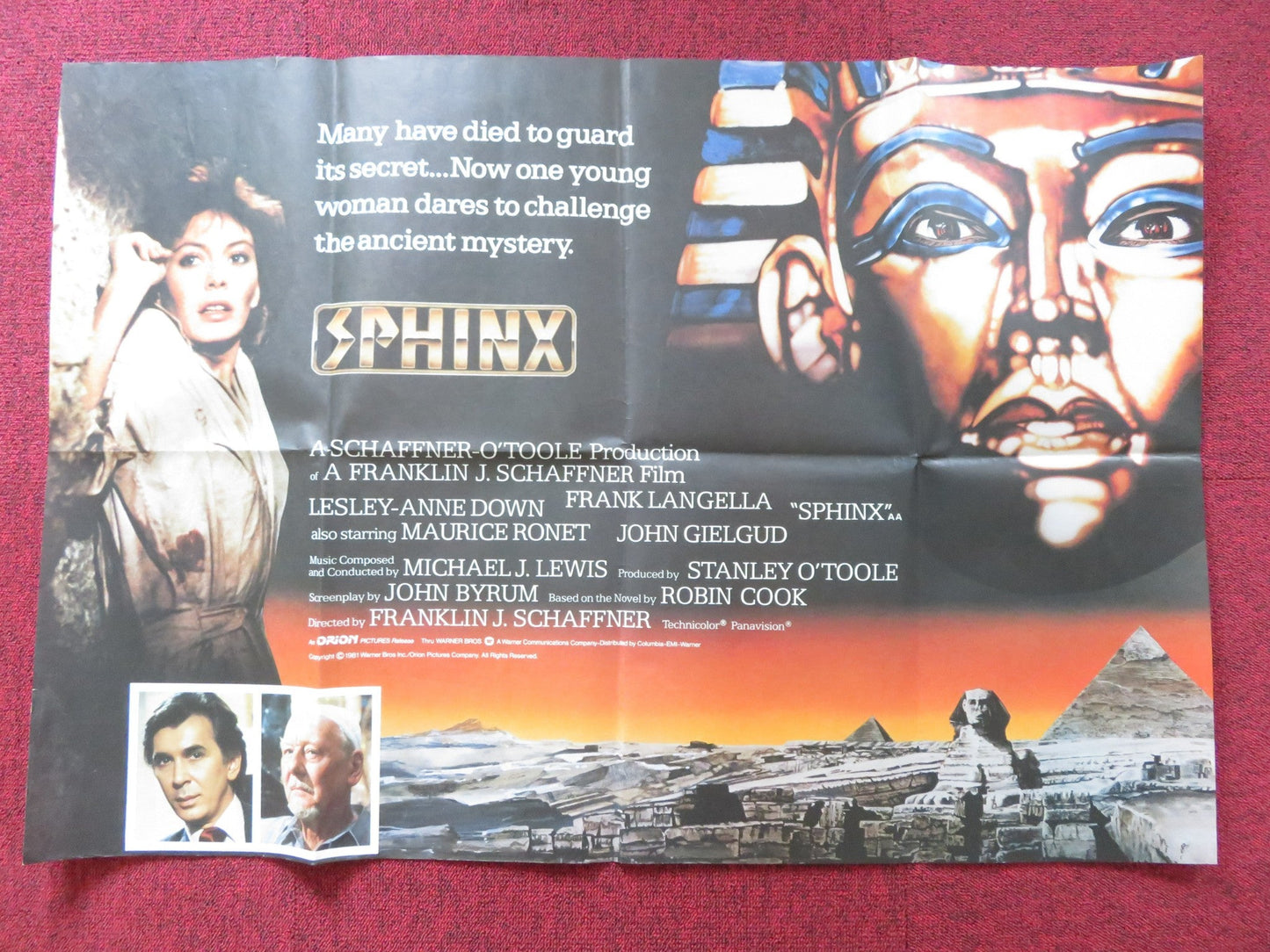 SPHINX UK QUAD POSTER FOLDED LESLEY - ANNE DOWN FRANK LANGELLA 1981 Rendezvous Cinema Movie posters