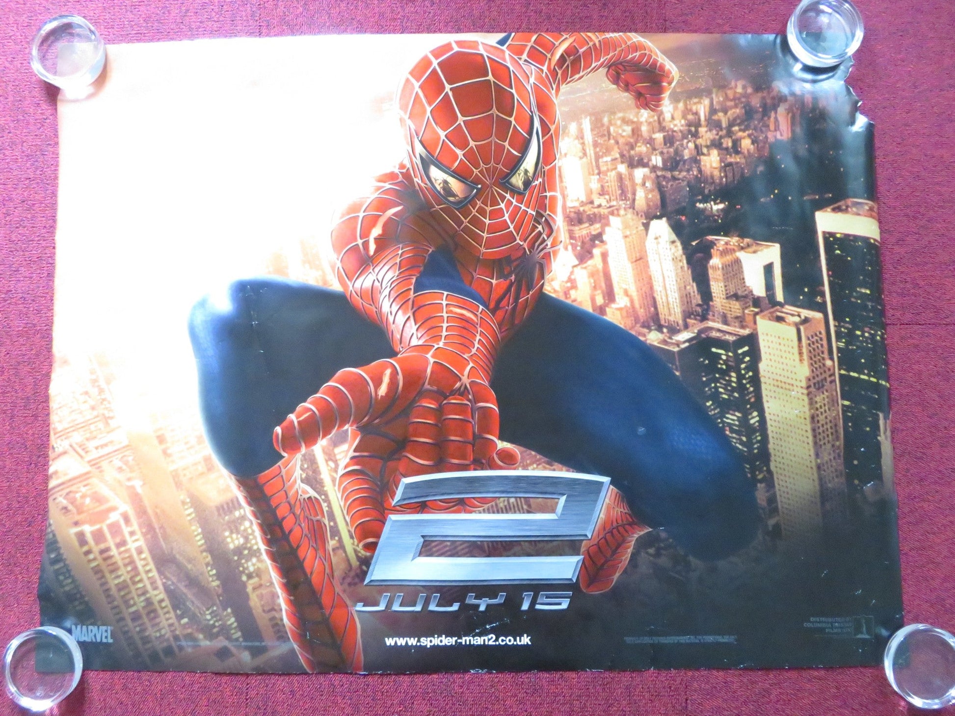 SPIDER - MAN 2 UK QUAD (30"x 40") ROLLED POSTER TOBEY MAGUIRE KIRSTEN DUNST 2004 Rendezvous Cinema Movie posters