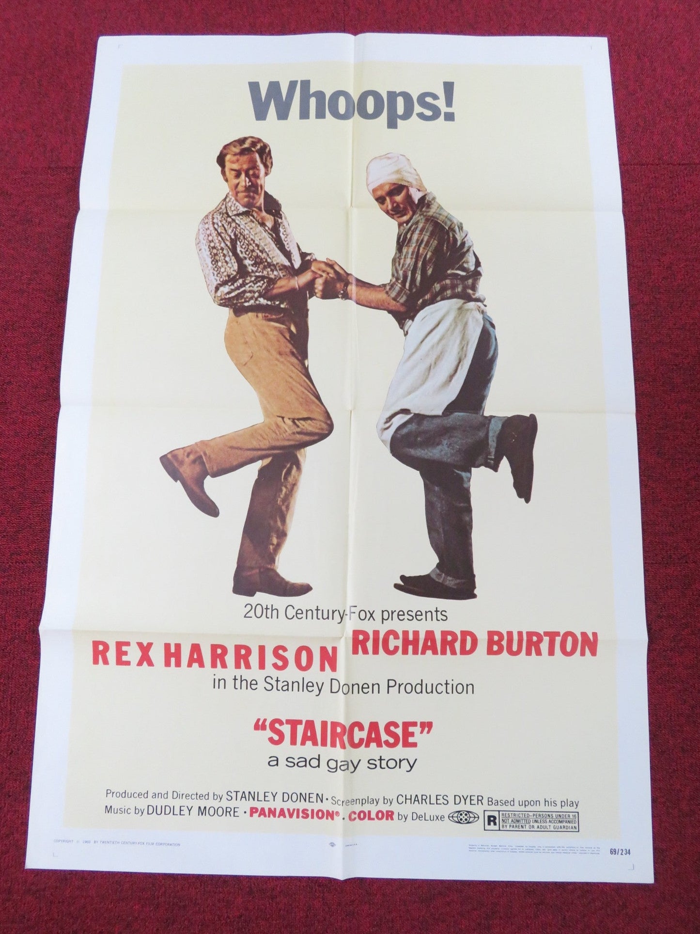 STAIRCASE - B FOLDED US ONE SHEET POSTER REX HARRISON RICHARD BURTON 1969 Rendezvous Cinema Movie posters