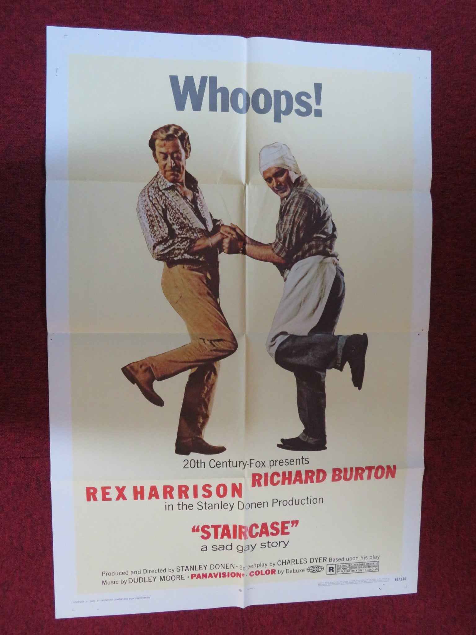 STAIRCASE FOLDED US ONE SHEET POSTER REX HARRISON RICHARD BURTON 1969 Rendezvous Cinema Movie posters