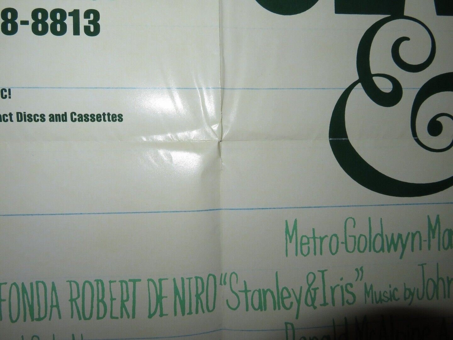 STANLEY & IRIS VIDEO VHS POSTER FOLDED JANE FONDA ROBERT DE NIRO 1988 Movie posters