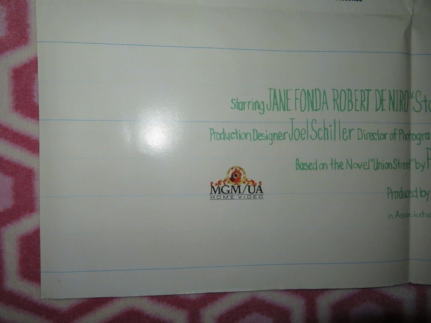 STANLEY & IRIS VIDEO VHS POSTER FOLDED JANE FONDA ROBERT DE NIRO 1988 Movie posters