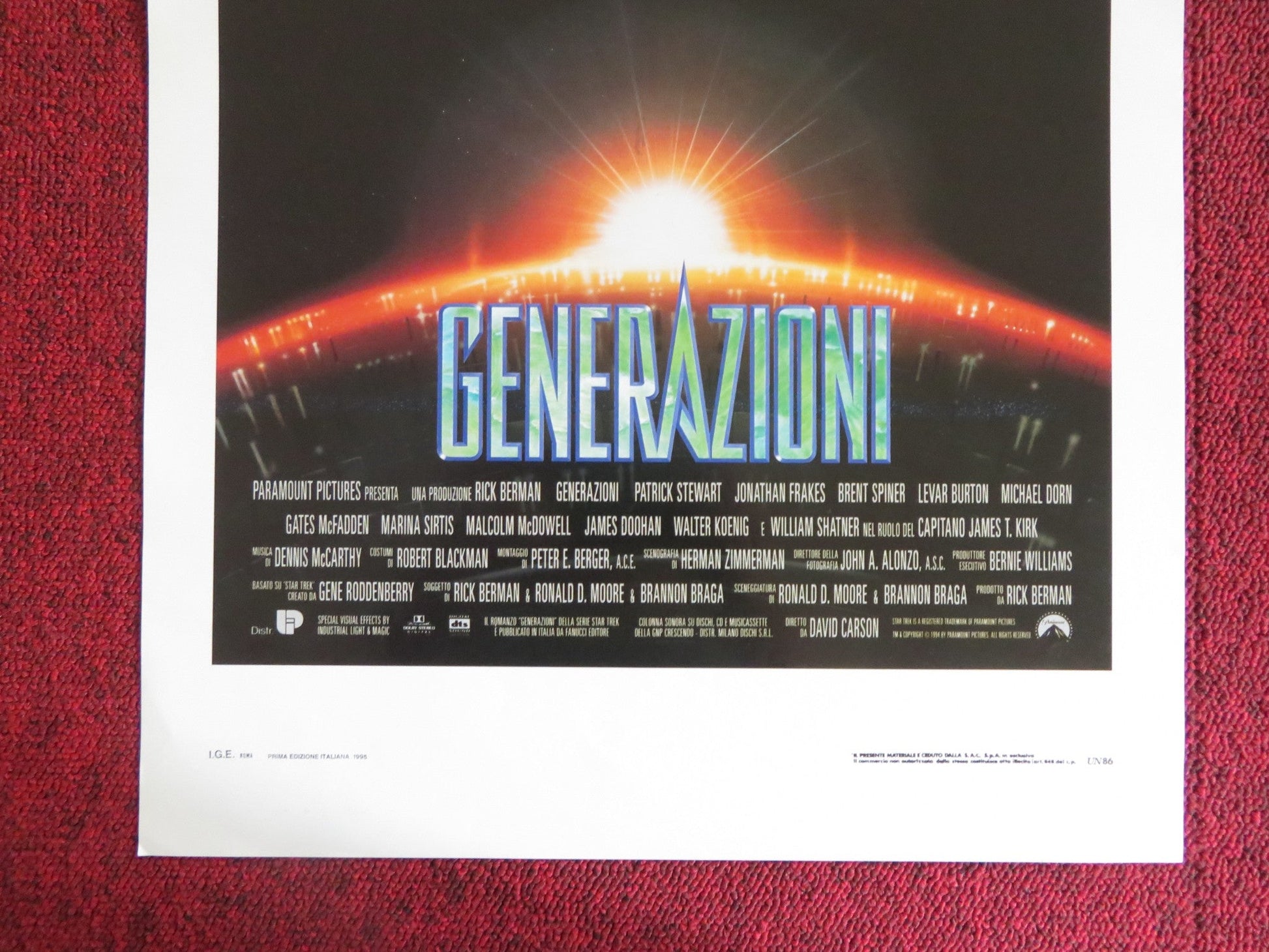 STAR TREK: GENERATIONS ITALIAN LOCANDINA POSTER PATRICK STEWART W. SHATNER 1995 Rendezvous Cinema Movie posters