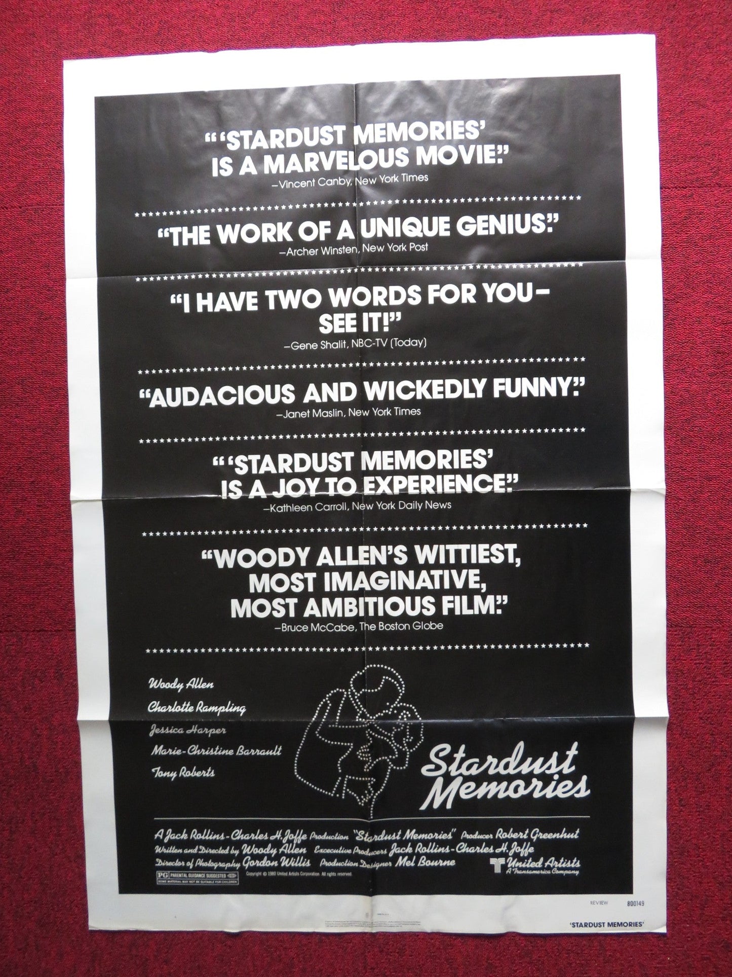STARDUST MEMORIES - REVIEW FOLDED US ONE SHEET POSTER WOODY ALLEN 1980 Rendezvous Cinema Movie posters