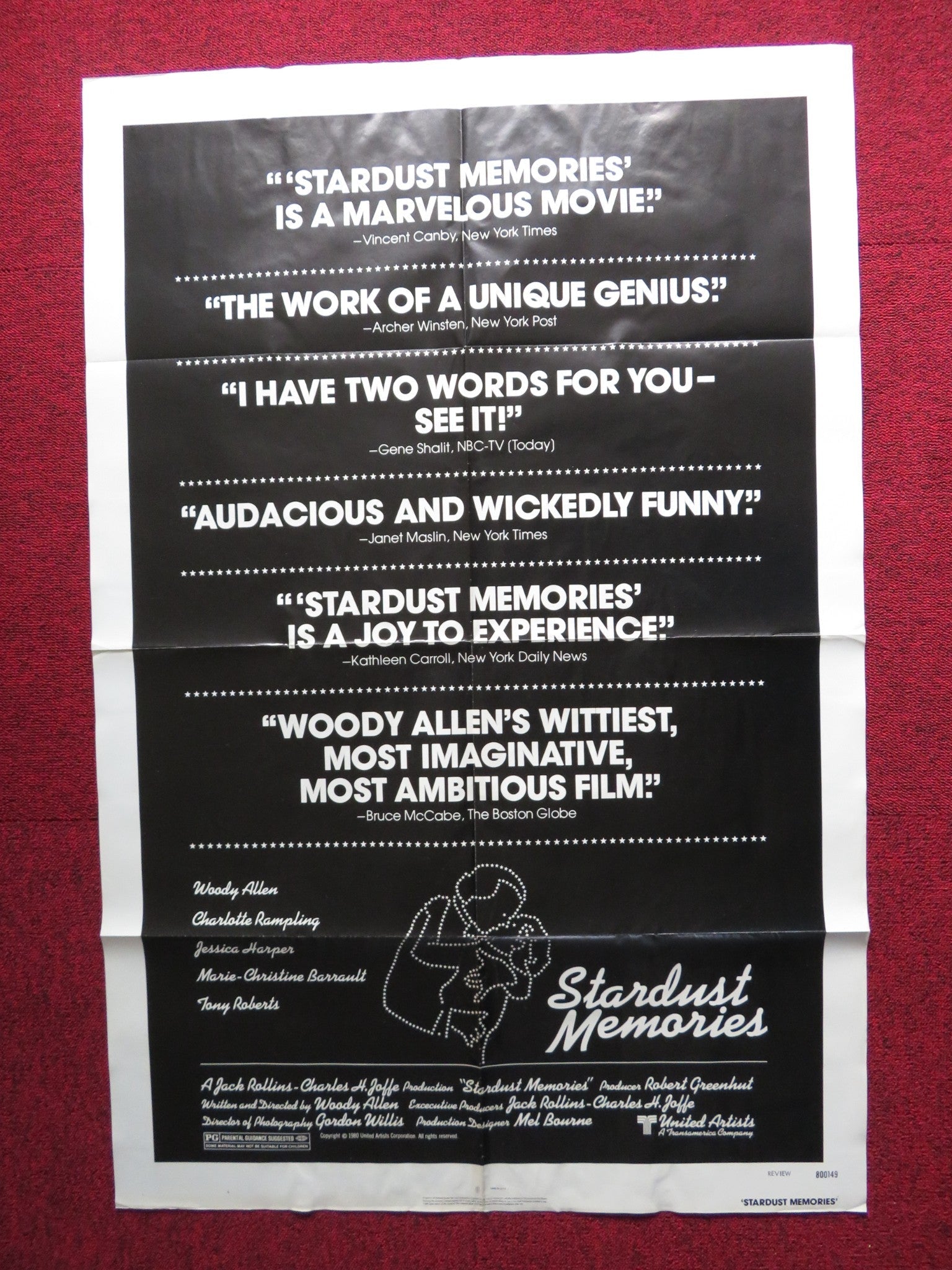 STARDUST MEMORIES - REVIEW FOLDED US ONE SHEET POSTER WOODY ALLEN 1980 Rendezvous Cinema Movie posters