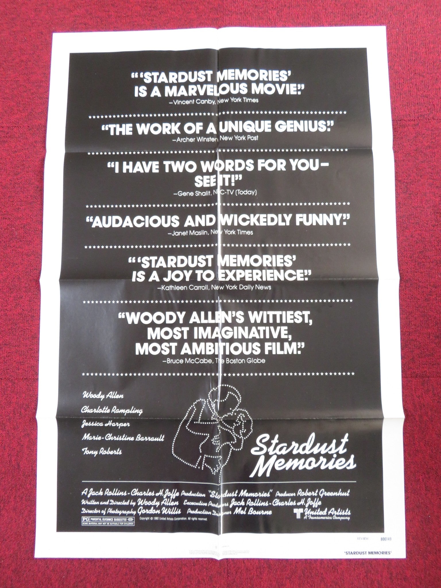 STARDUST MEMORIES - REVIEW FOLDED US ONE SHEET POSTER WOODY ALLEN RAMPLING 1980 Rendezvous Cinema Movie posters