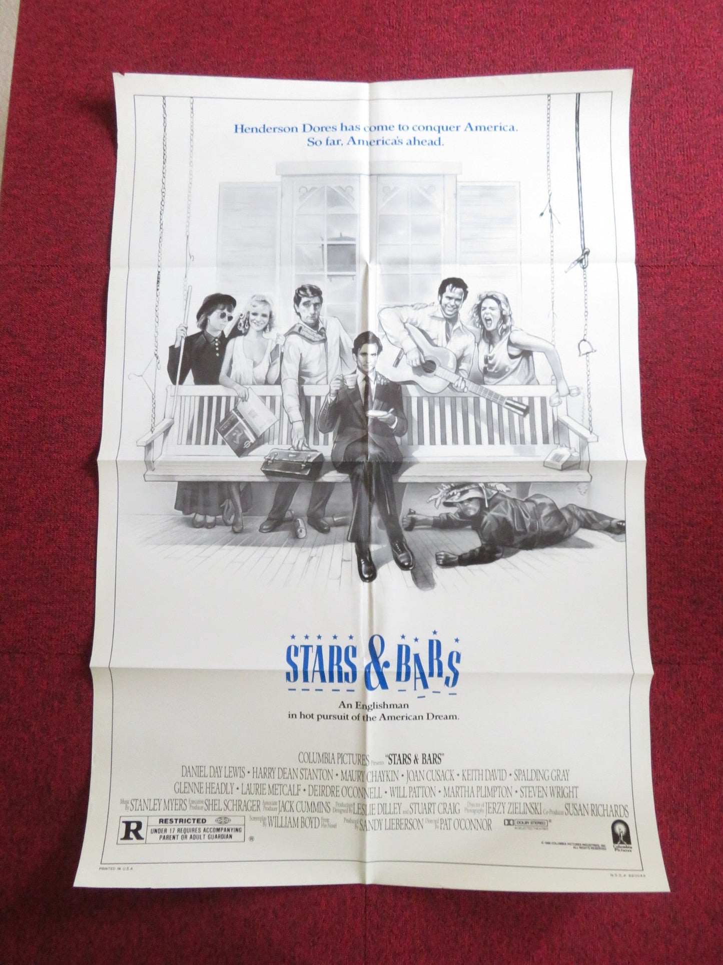 STARS AND BARS FOLDED US ONE SHEET POSTER DANIEL DAY LEWIS HARRY D. STANTON 1988 Rendezvous Cinema Movie posters