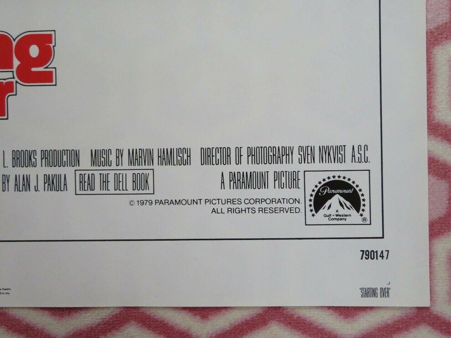 STARTING OVER US ONE SHEET POSTER BURT REYNOLDS 1979 Movie posters