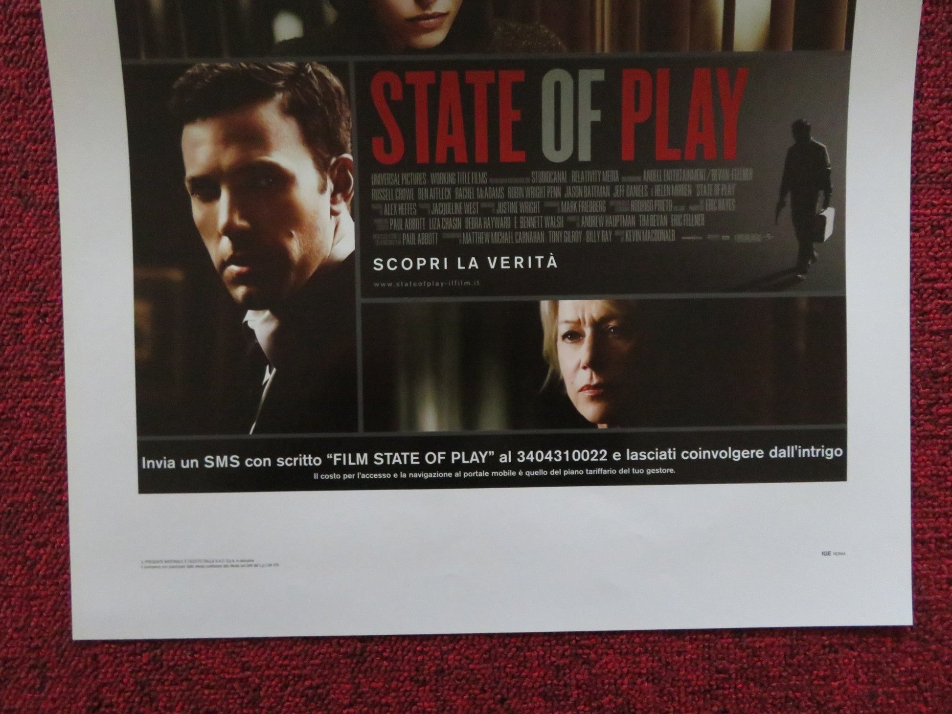 STATE OF PLAY ITALIAN LOCANDINA POSTER RUSSELL CROWE BEN AFFLECK 2009 Rendezvous Cinema Movie posters