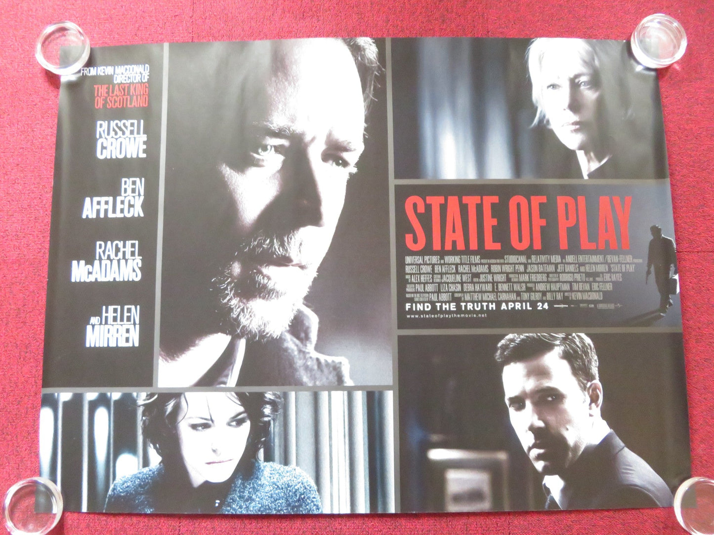 STATE OF PLAY UK QUAD (30"x 40") ROLLED POSTER RUSSELL CROWE BEN AFFLECK 2009 Rendezvous Cinema Movie posters