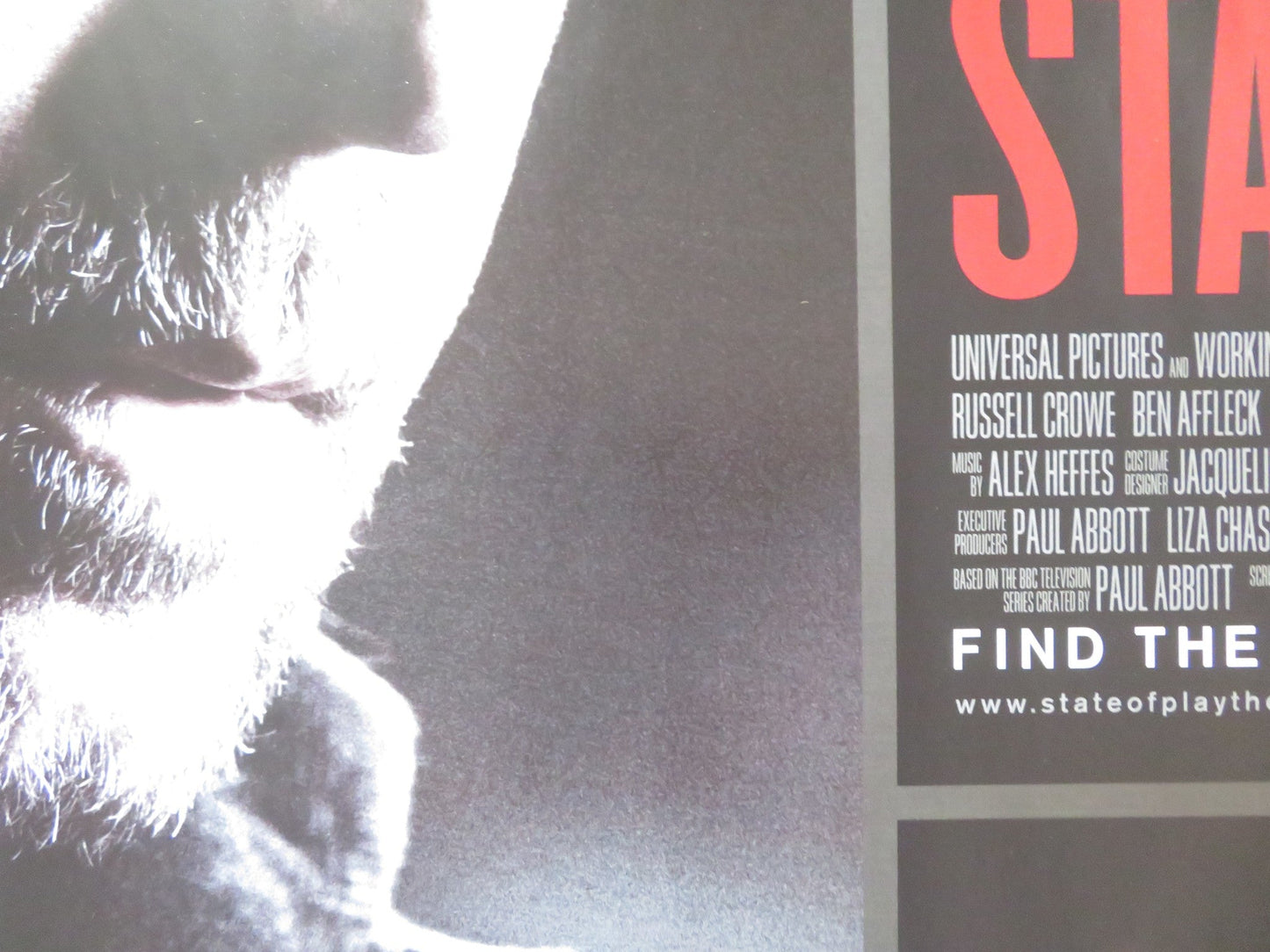 STATE OF PLAY UK QUAD (30"x 40") ROLLED POSTER RUSSELL CROWE BEN AFFLECK 2009 Rendezvous Cinema Movie posters