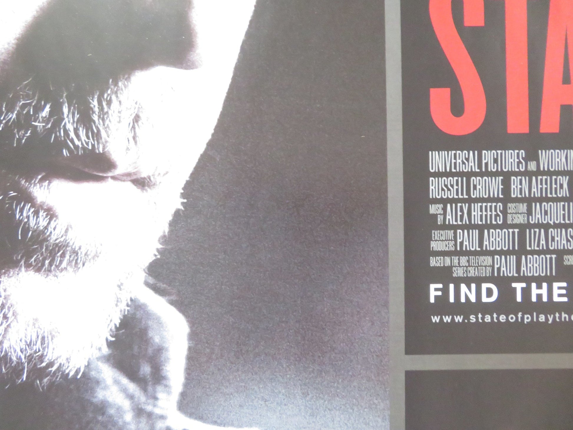 STATE OF PLAY UK QUAD (30"x 40") ROLLED POSTER RUSSELL CROWE BEN AFFLECK 2009 Rendezvous Cinema Movie posters