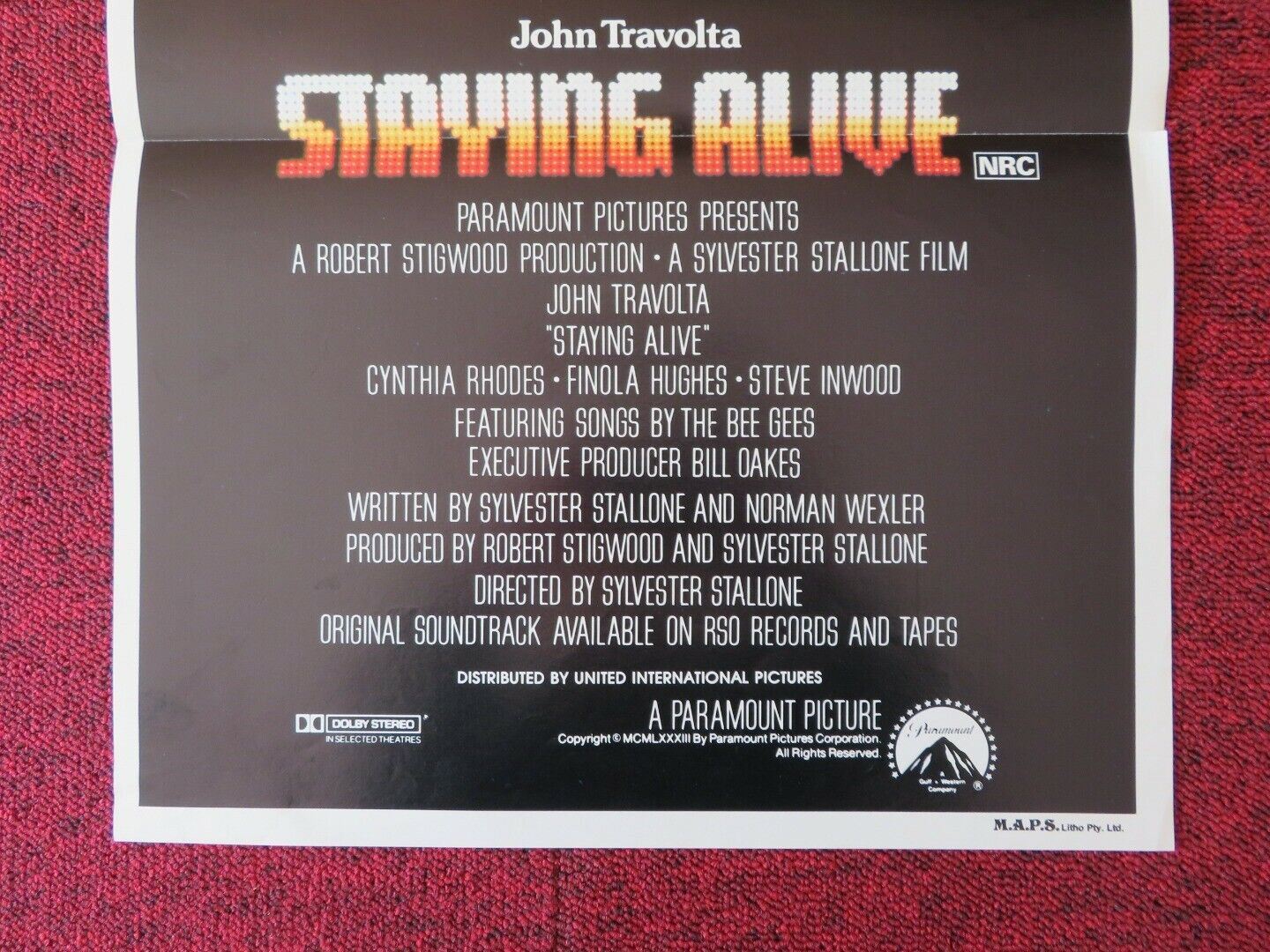 STAYING ALIVE FOLDED AUSTRALIAN DAYBILL POSTER JOHN TRAVOLTA CYNTHIA RHODES 1983 Movie posters
